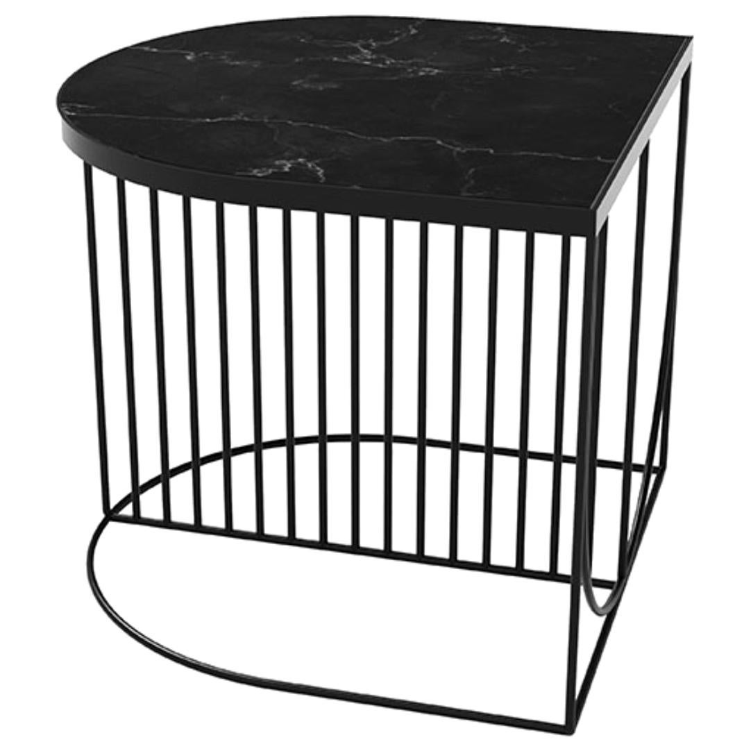 Black Marble and Steel Contemporary Side Table