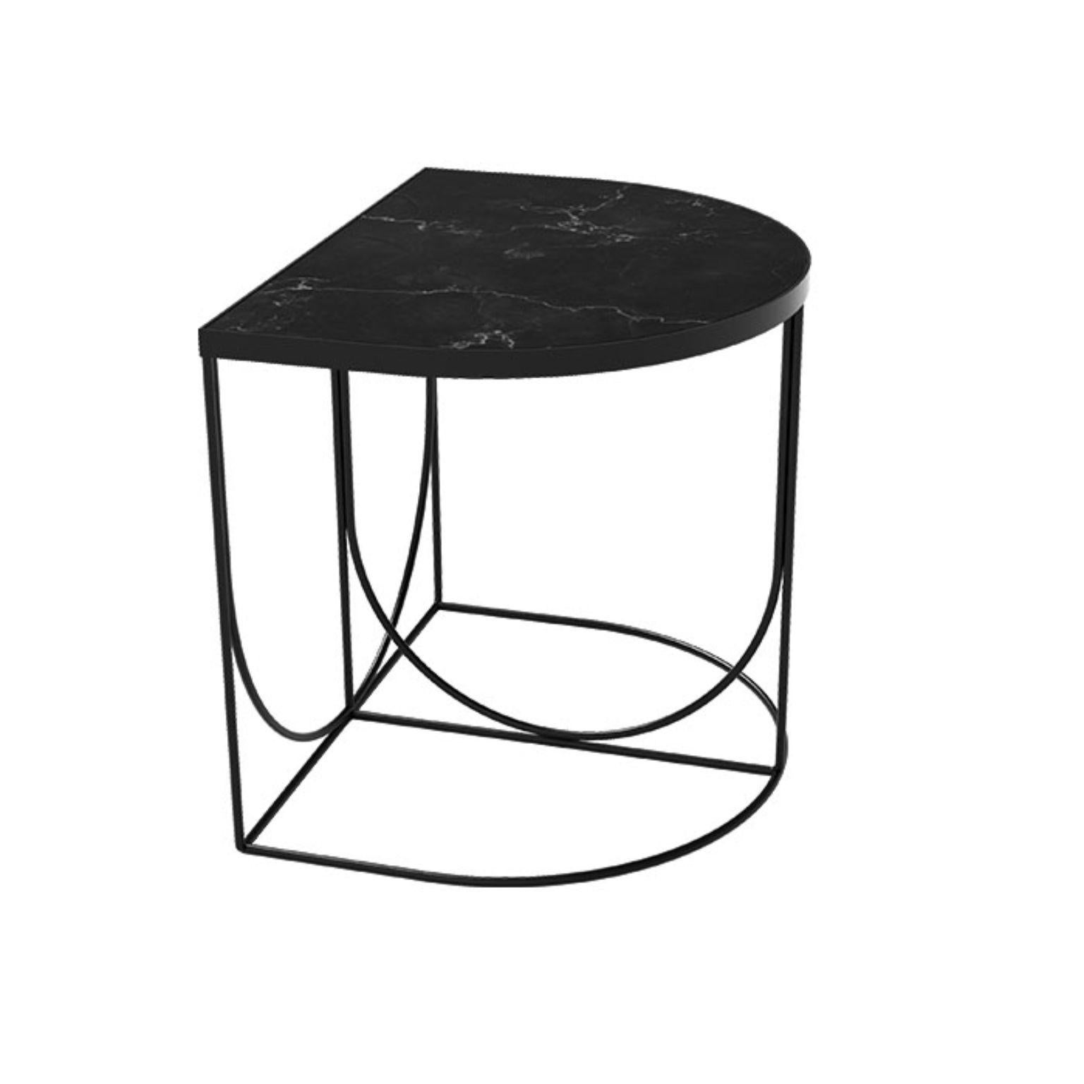 Black marble and steel Minimalist side table
Dimensions: L 40 x W 50 x H 44.3 cm
Materials: Marble, steel  

This series consists of three different designs that you can combine in many different ways. The table tops come in two different