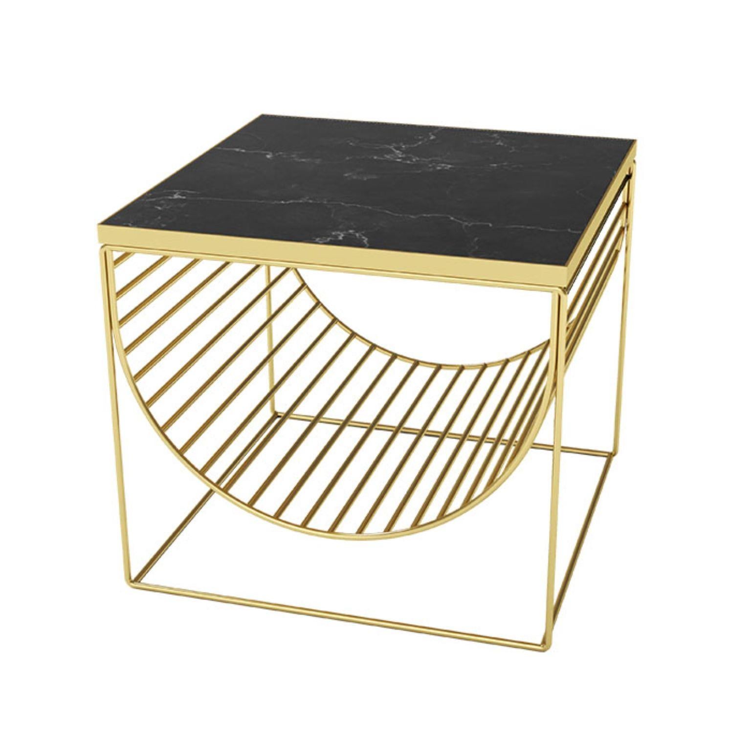 Modern Black Marble and Steel Side Table