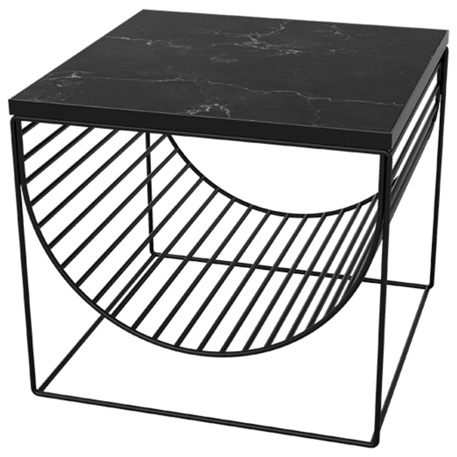 Black Marble and Steel Side Table For Sale