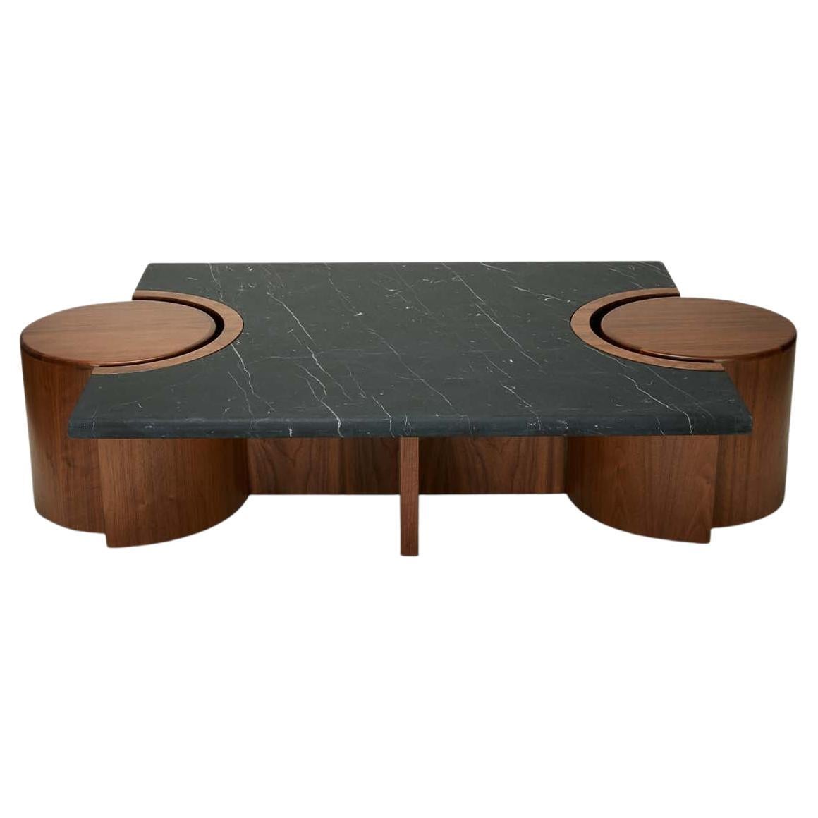 Black Marble and Walnut Prospect Coffee Table by Lawson-Fenning For Sale