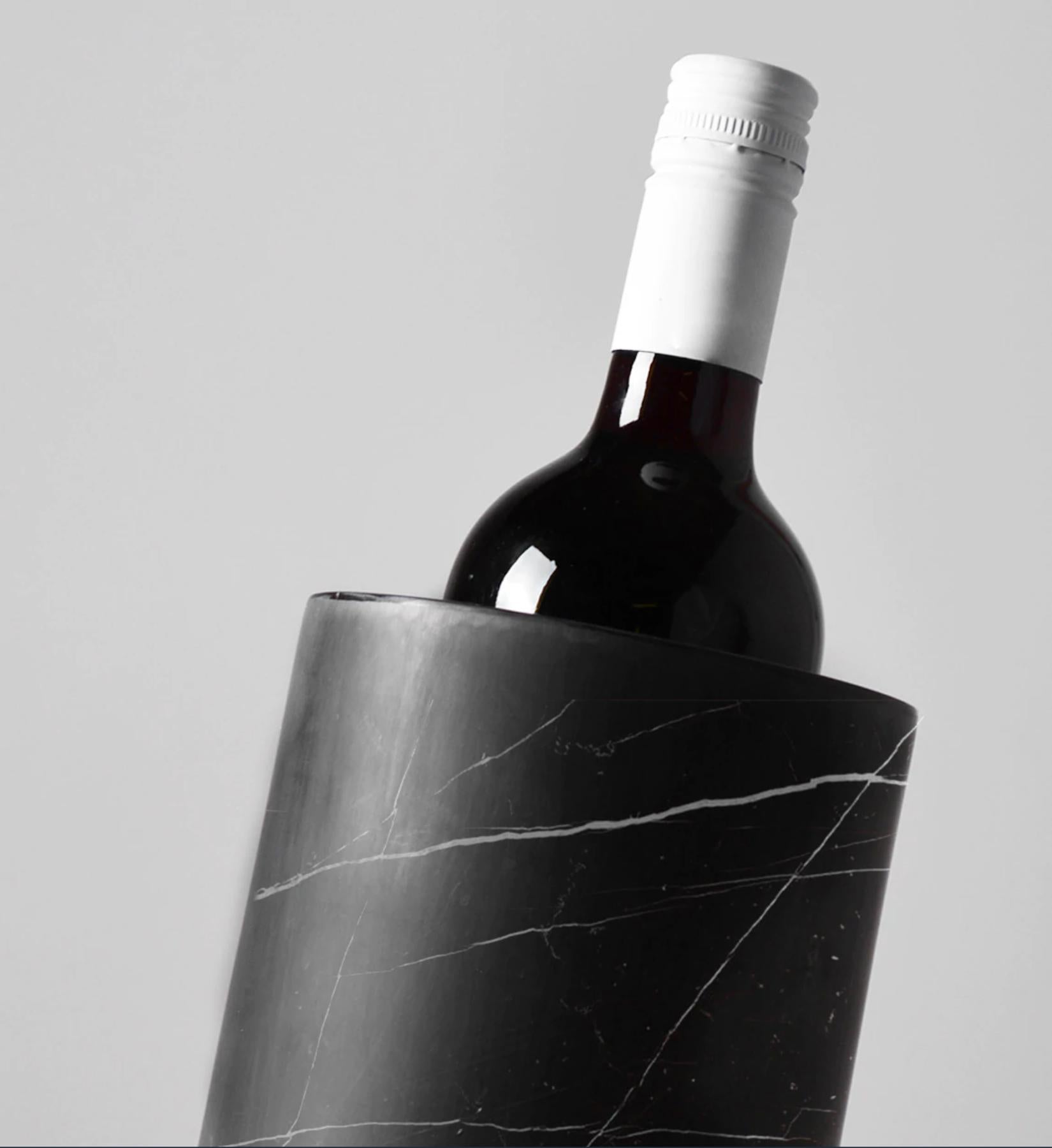 Modern Black Marble Angled Wine Cooler For Sale