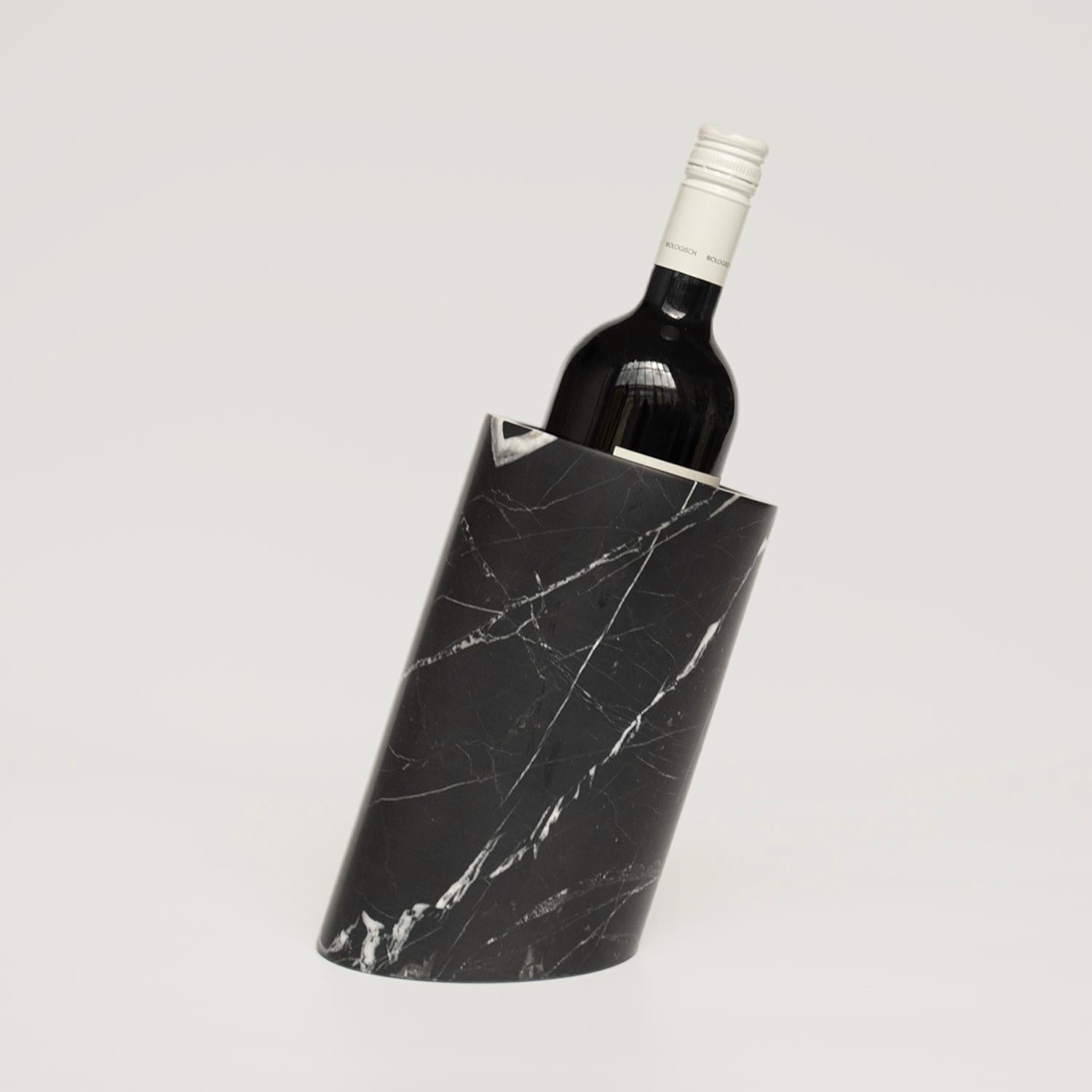 Hand-Crafted Black Marble Angled Wine Cooler For Sale