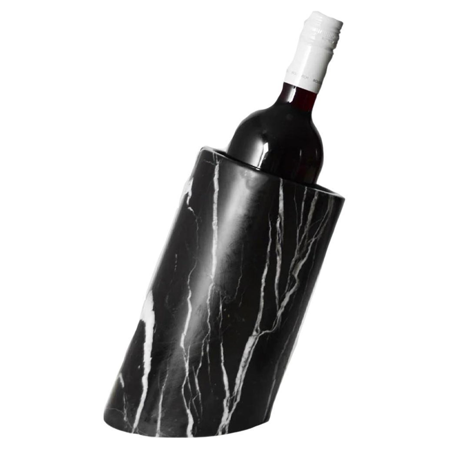 Personalized Marble Wine Chiller, Black with Custom Wine Glasses