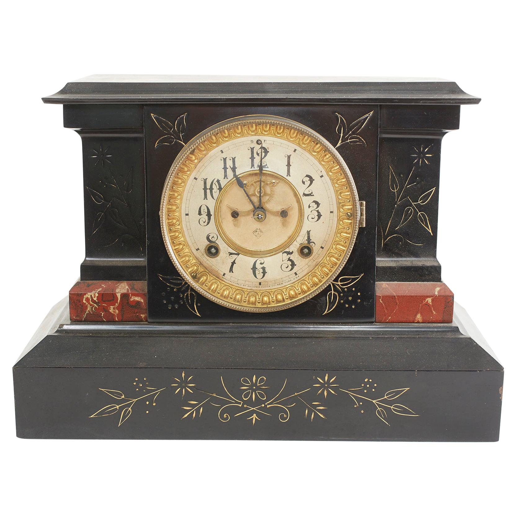 Black Marble Ansonian Mantel / Desk Clock