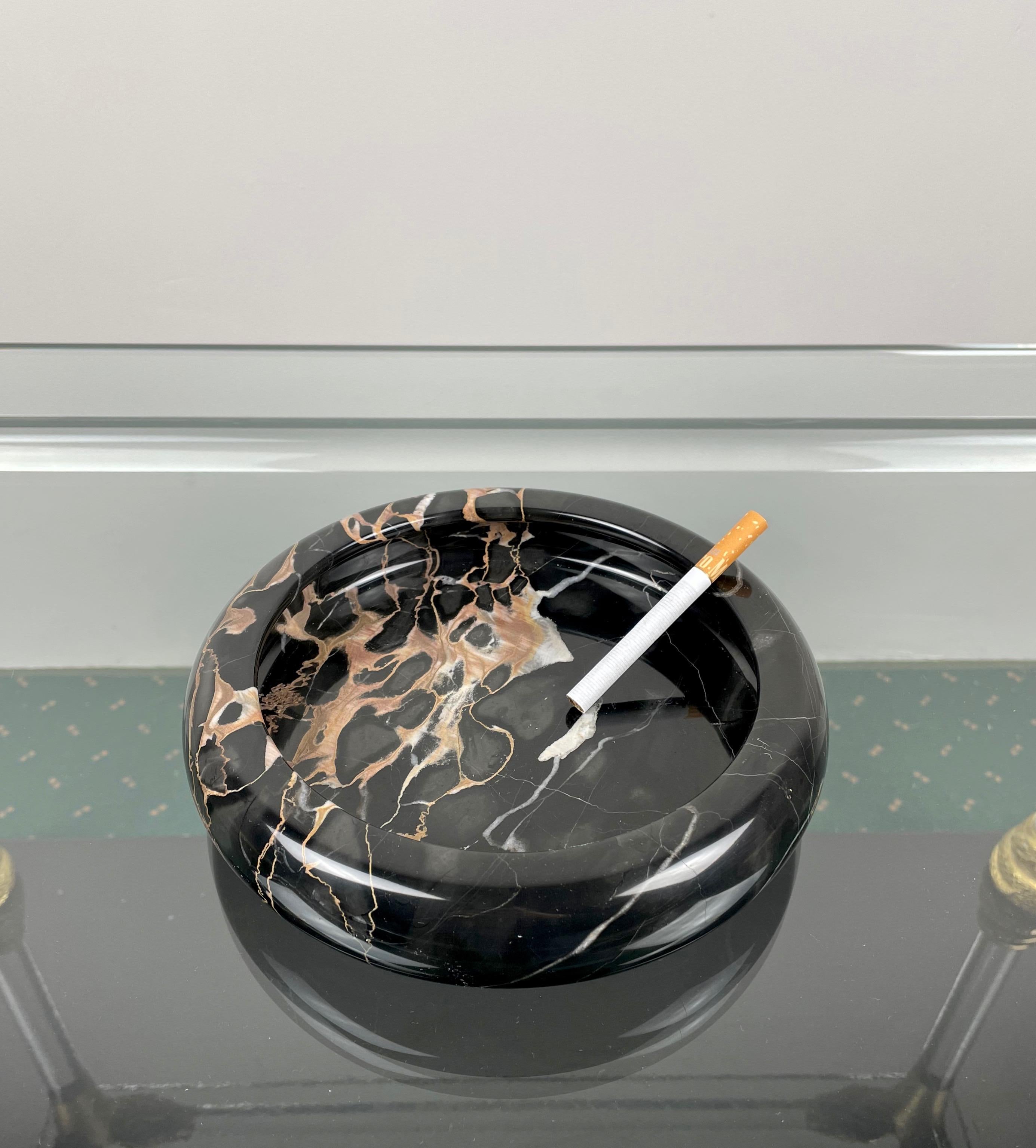 Mid-Century Modern Black Marble Ashtray and Lighter Tobacco Set, Italy, 1960s
