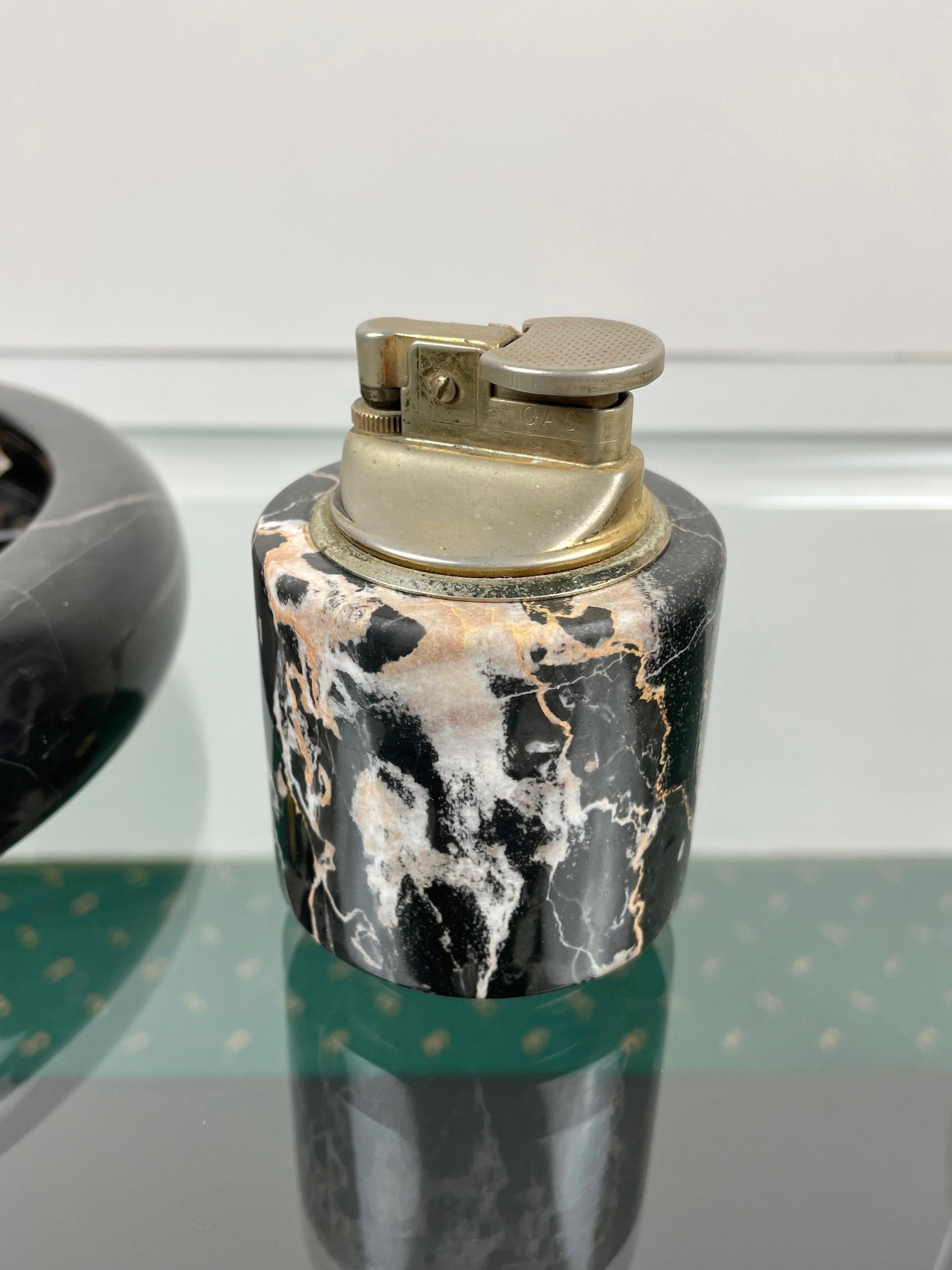 Mid-20th Century Black Marble Ashtray and Lighter Tobacco Set, Italy, 1960s