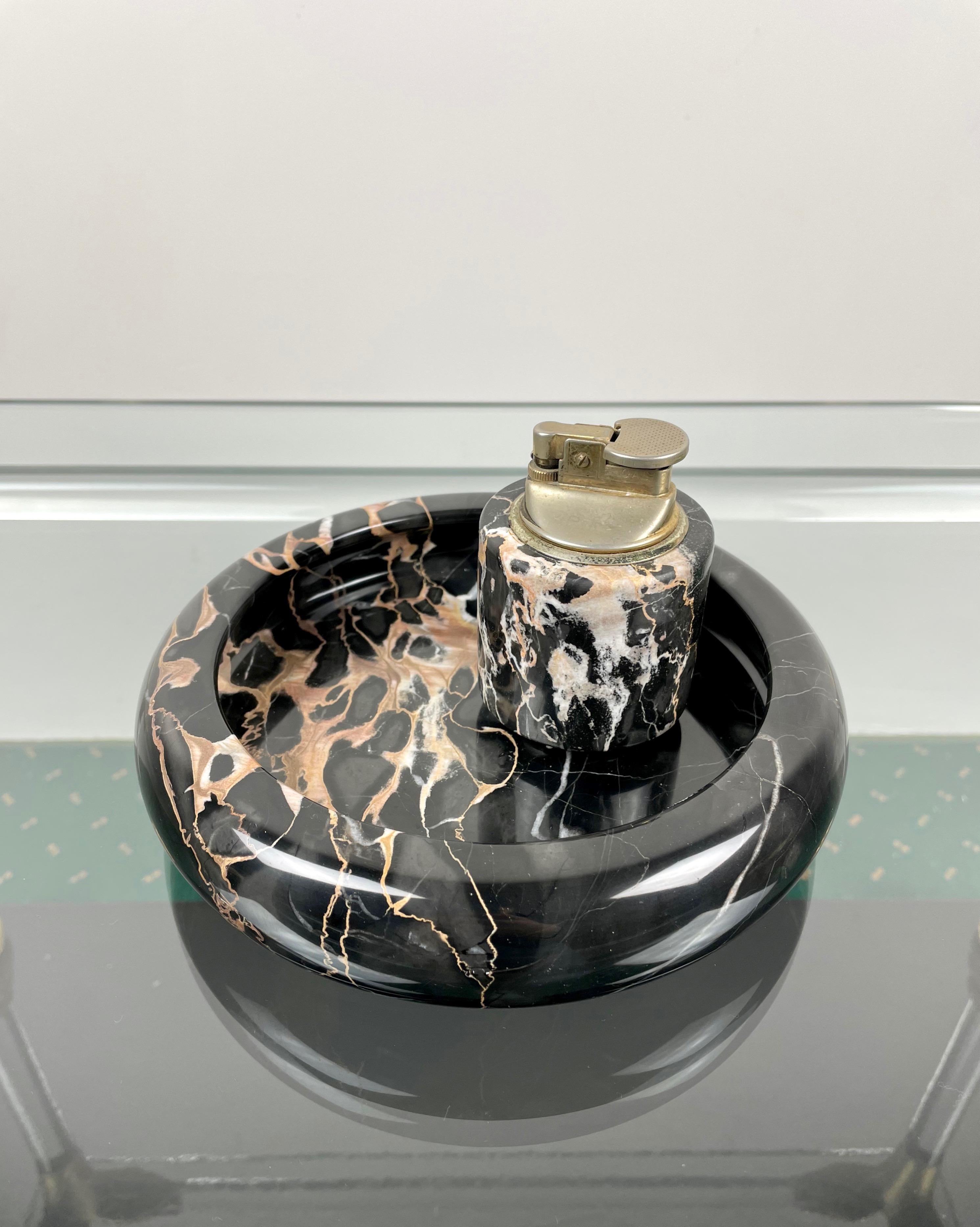 Black Marble Ashtray and Lighter Tobacco Set, Italy, 1960s 1
