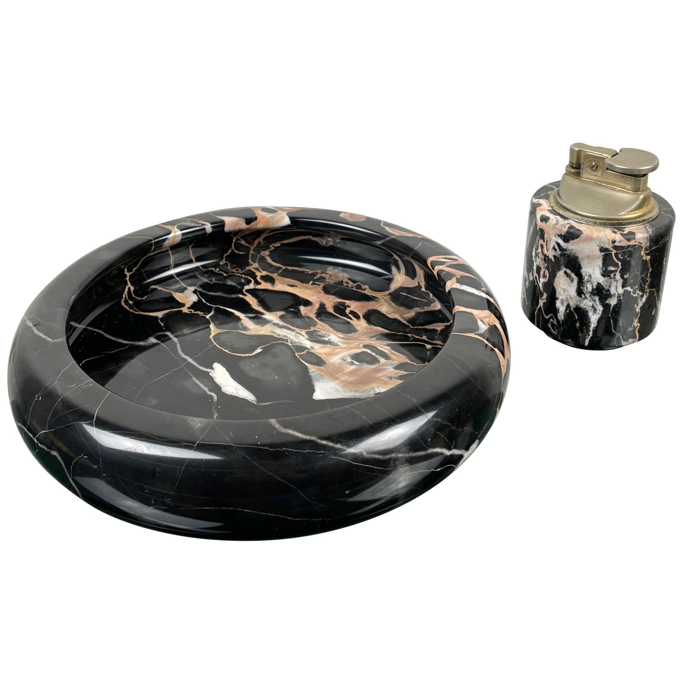Black Marble Ashtray and Lighter Tobacco Set, Italy, 1960s