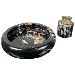 Black Marble Ashtray and Lighter Tobacco Set, Italy, 1960s