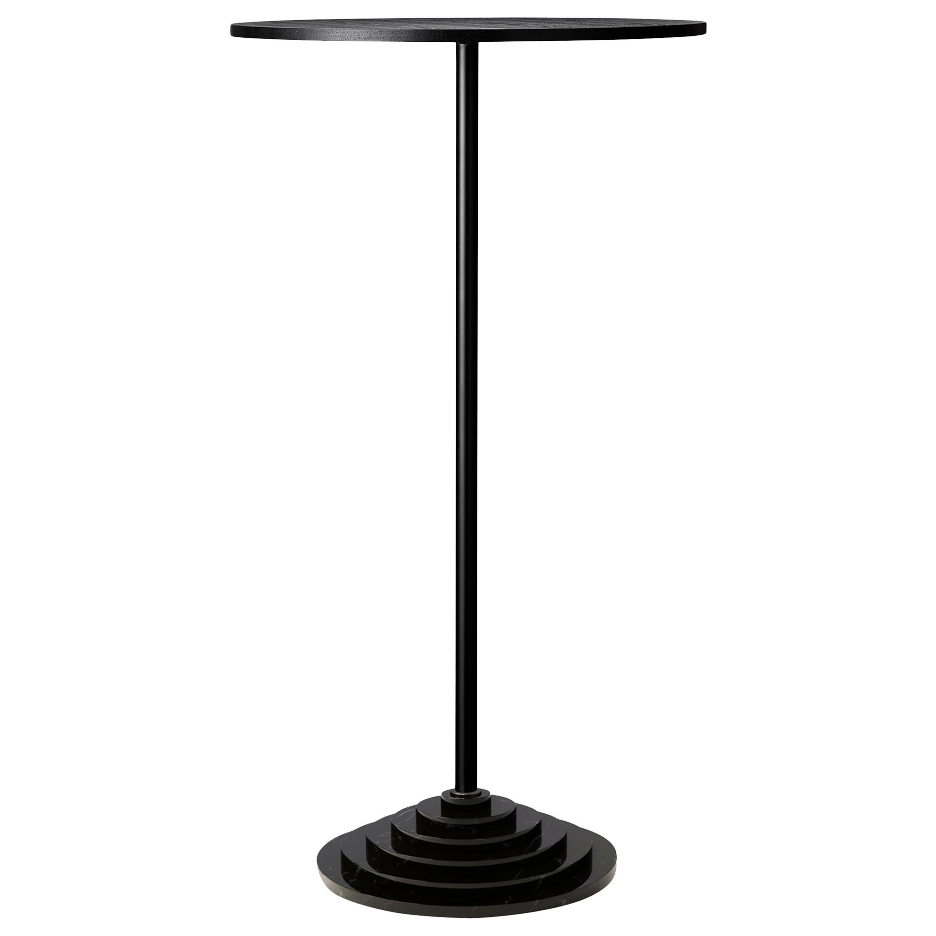 Black Marble Base and Steel High Table For Sale