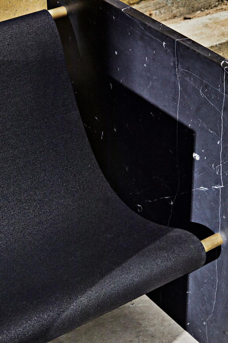 Black Marble, Brass, and Recycled Rubber Chair by Slash Objects In New Condition For Sale In Brooklyn, NY