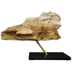 Black Marble Brass Driftwood Sculpture Accent Center Table Natural Art