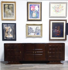Gaston Poisson French Art Deco Credenza with Portoro Marble Top, c 1930