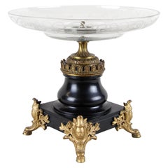 Black Marble Centerpiece with Cut Glass Plate, France, circa 1880