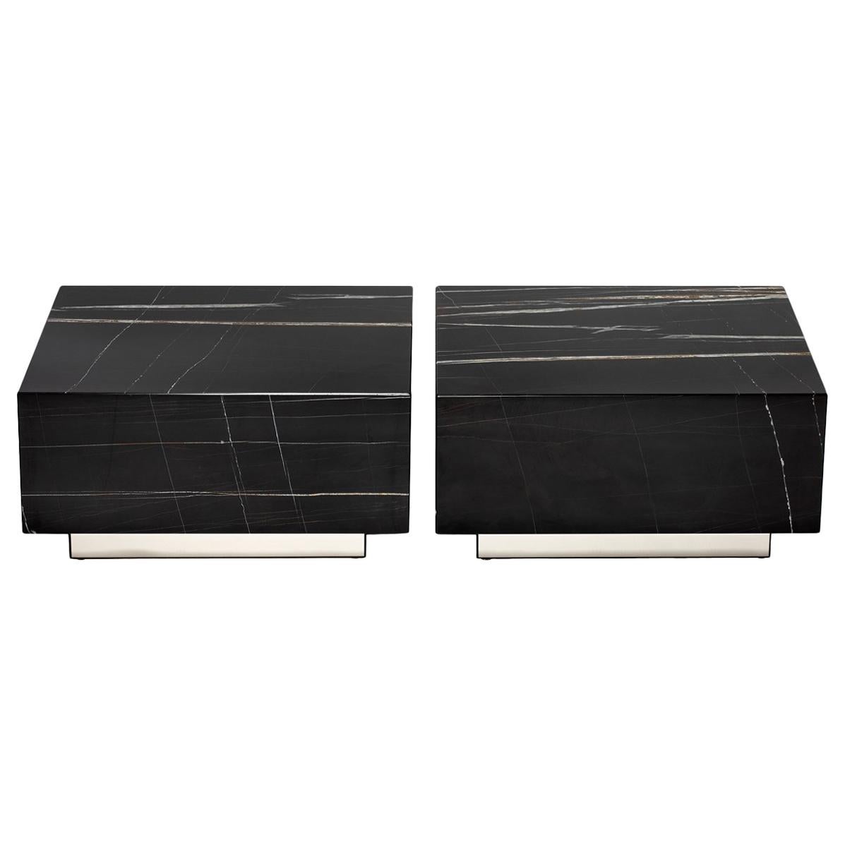 Black Marble Cocktail Table Pair For Sale