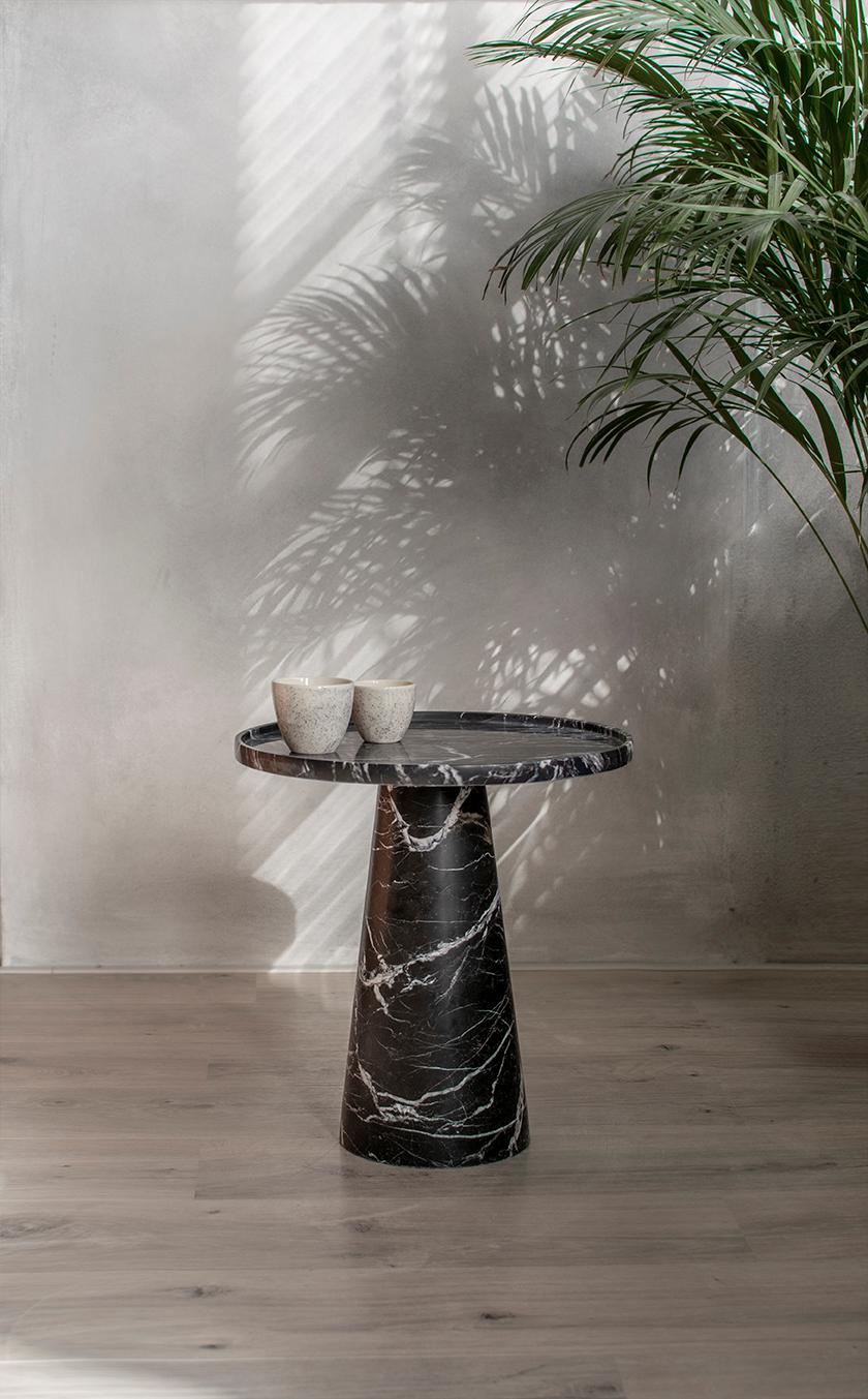 Contemporary Black Marble Conic Side Table For Sale