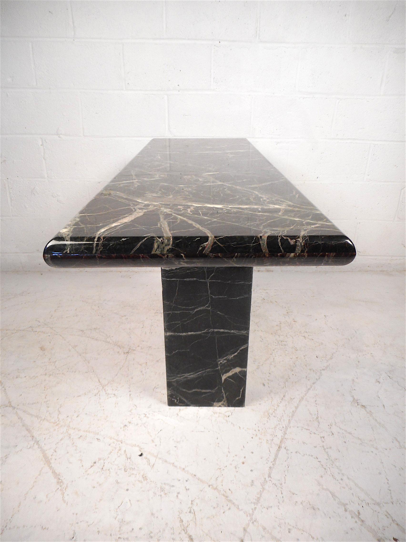 Mid-Century Modern Black Marble Console Table