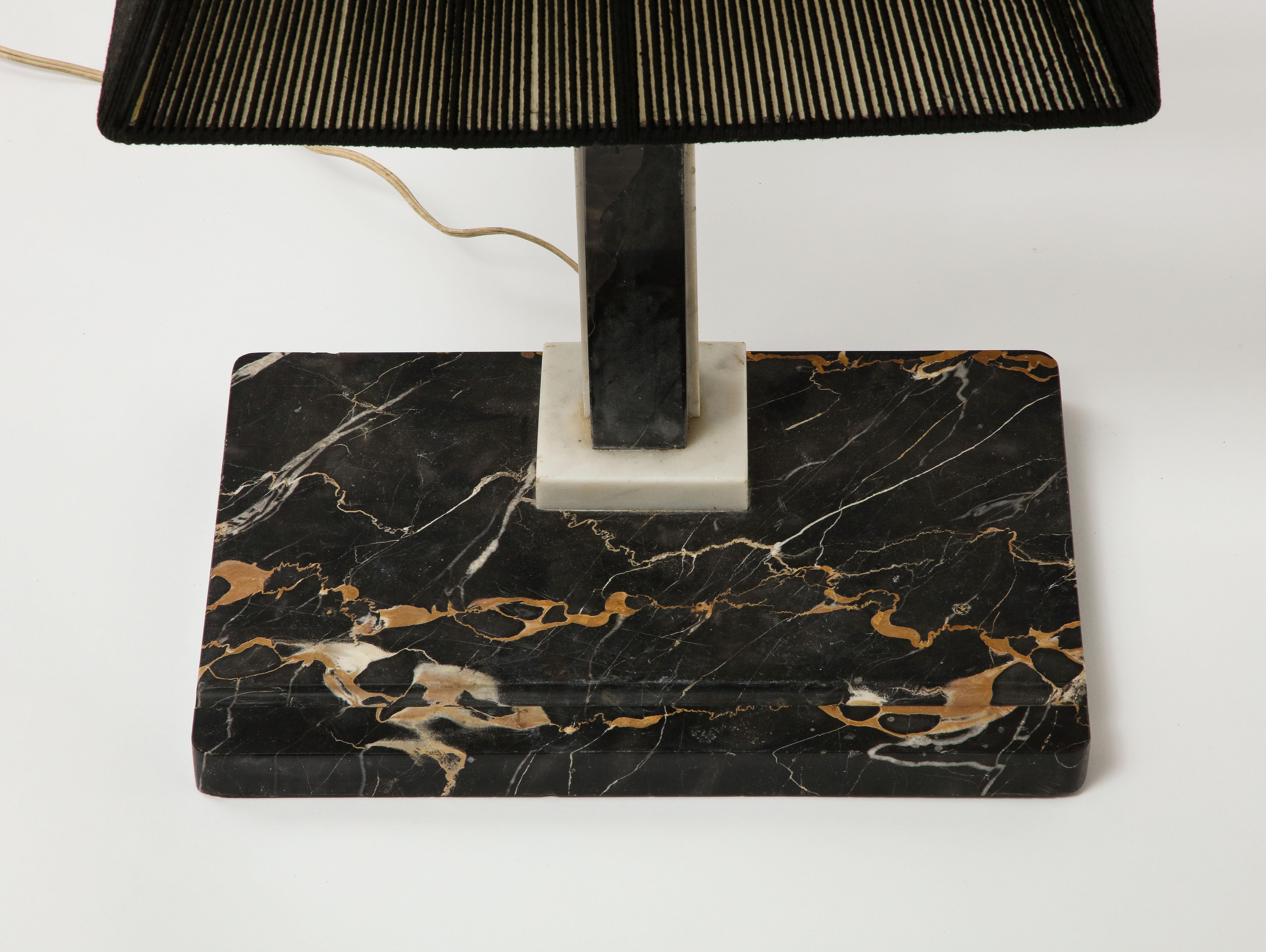 Mid-Century Modern Black Marble Desk Lamp with Black String Shade For Sale