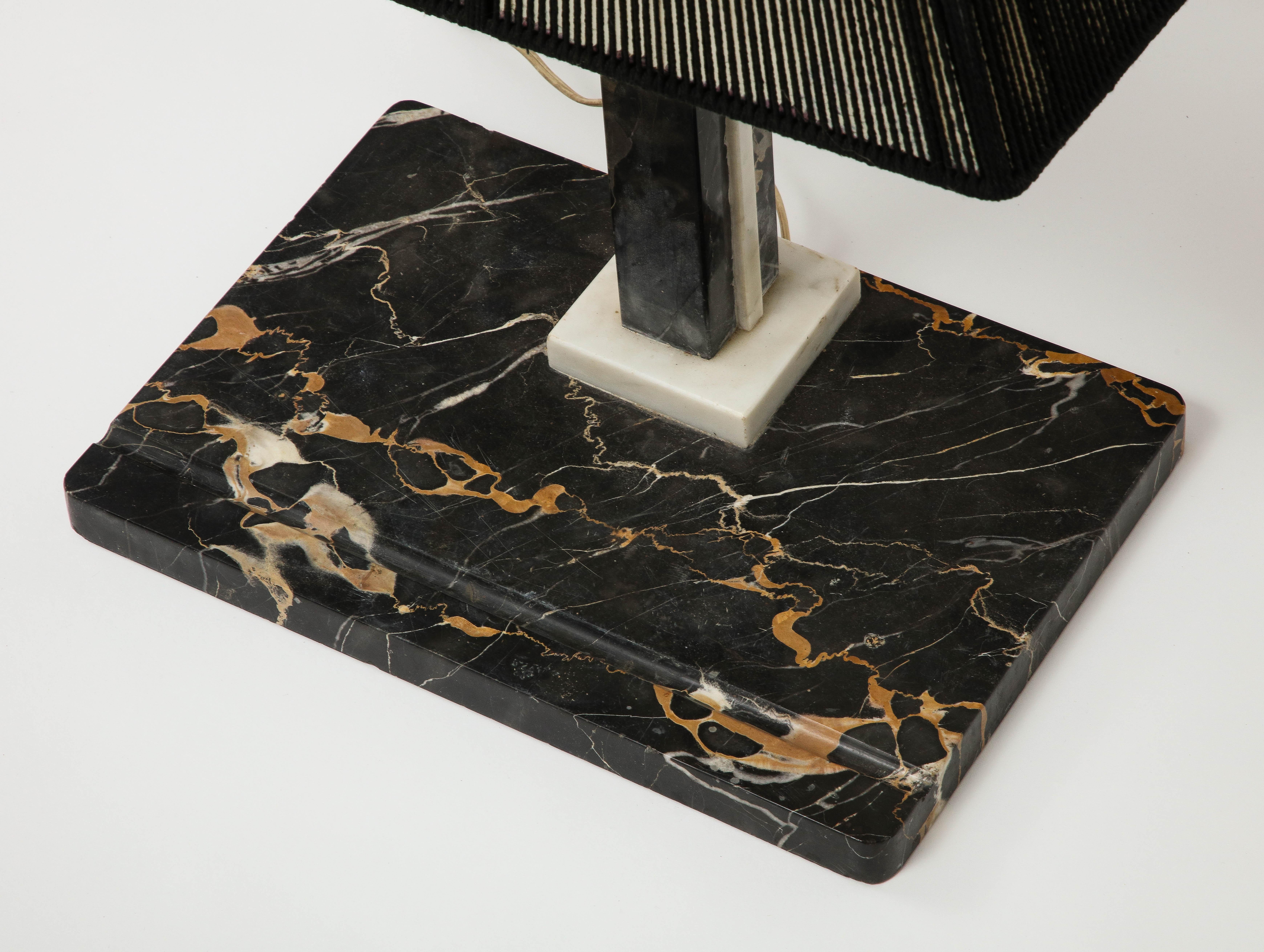 Black Marble Desk Lamp with Black String Shade In Good Condition For Sale In Chicago, IL