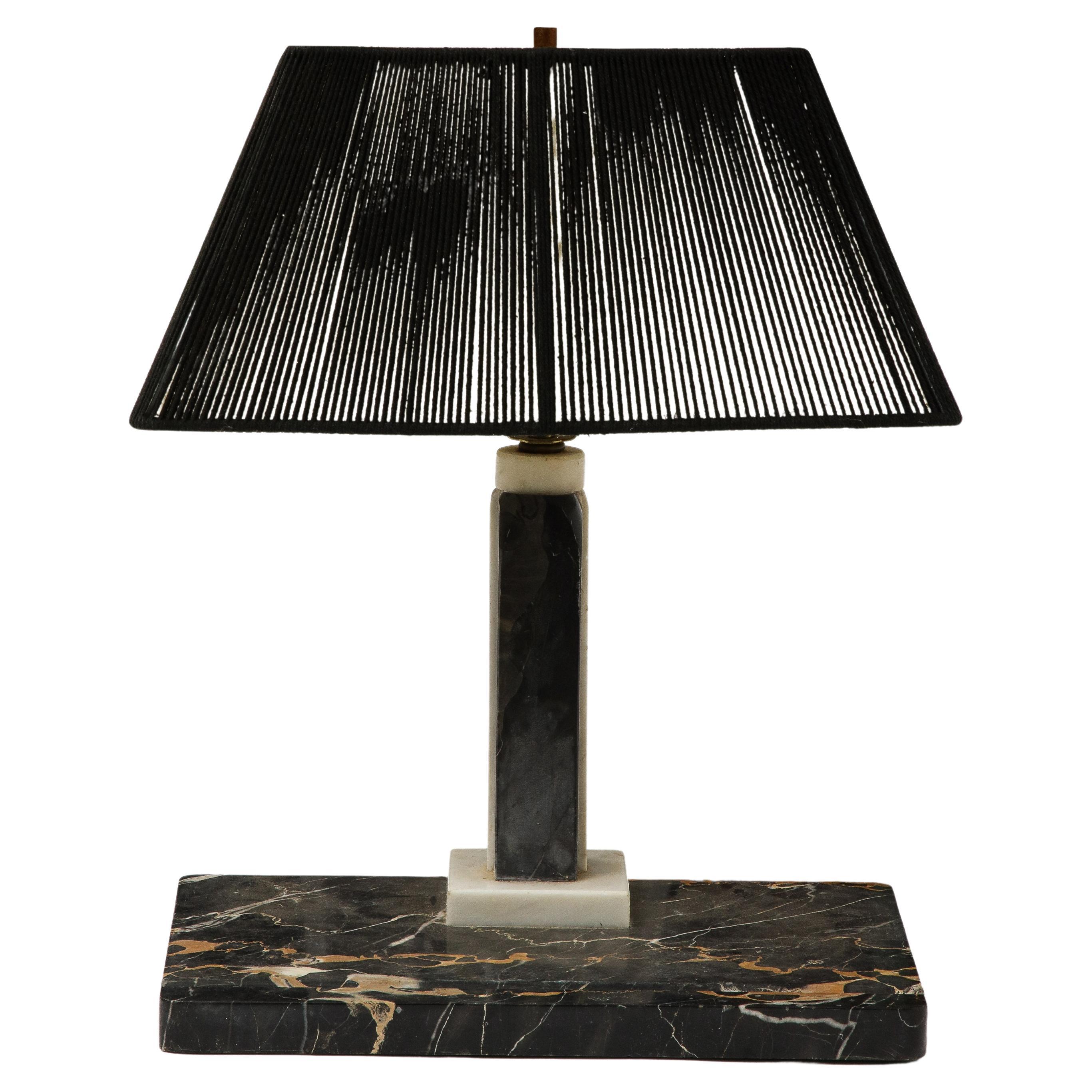 Black Marble Desk Lamp with Black String Shade For Sale