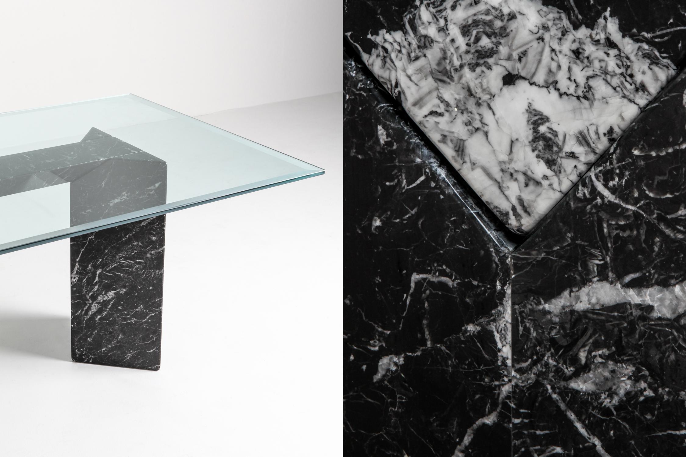 Glass Black Marble Dining Table by Lazzotti for Up&Up