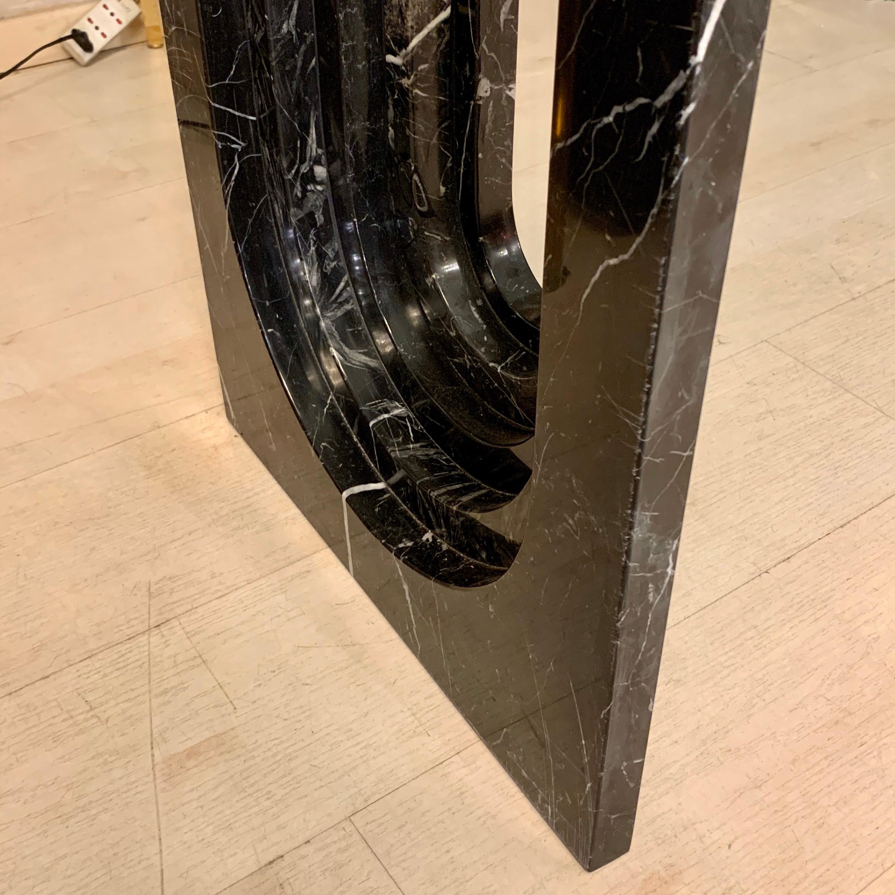 Black Marble Dining Table with Crystal Top, 1970s 4