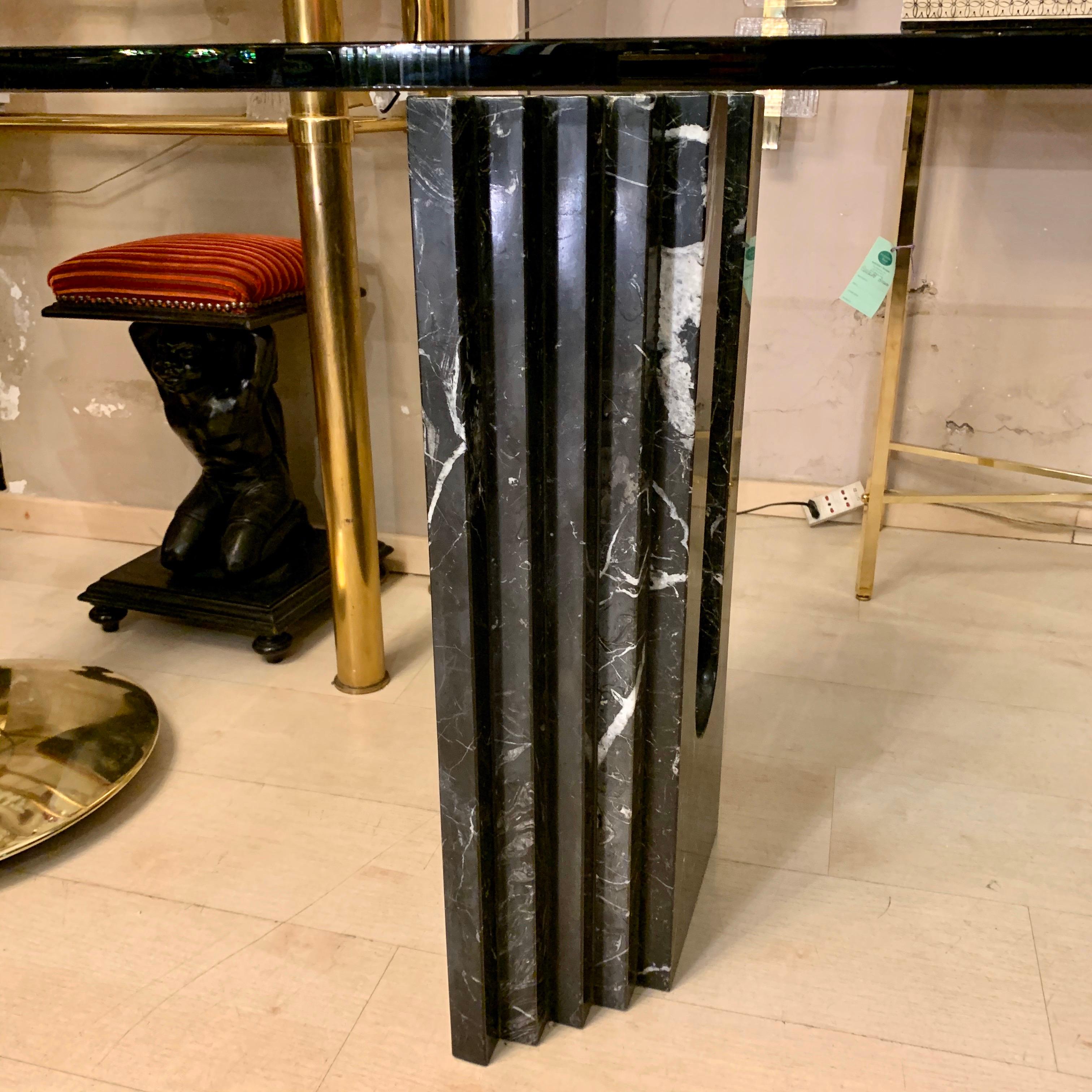 Black Marble Dining Table with Crystal Top, 1970s 2