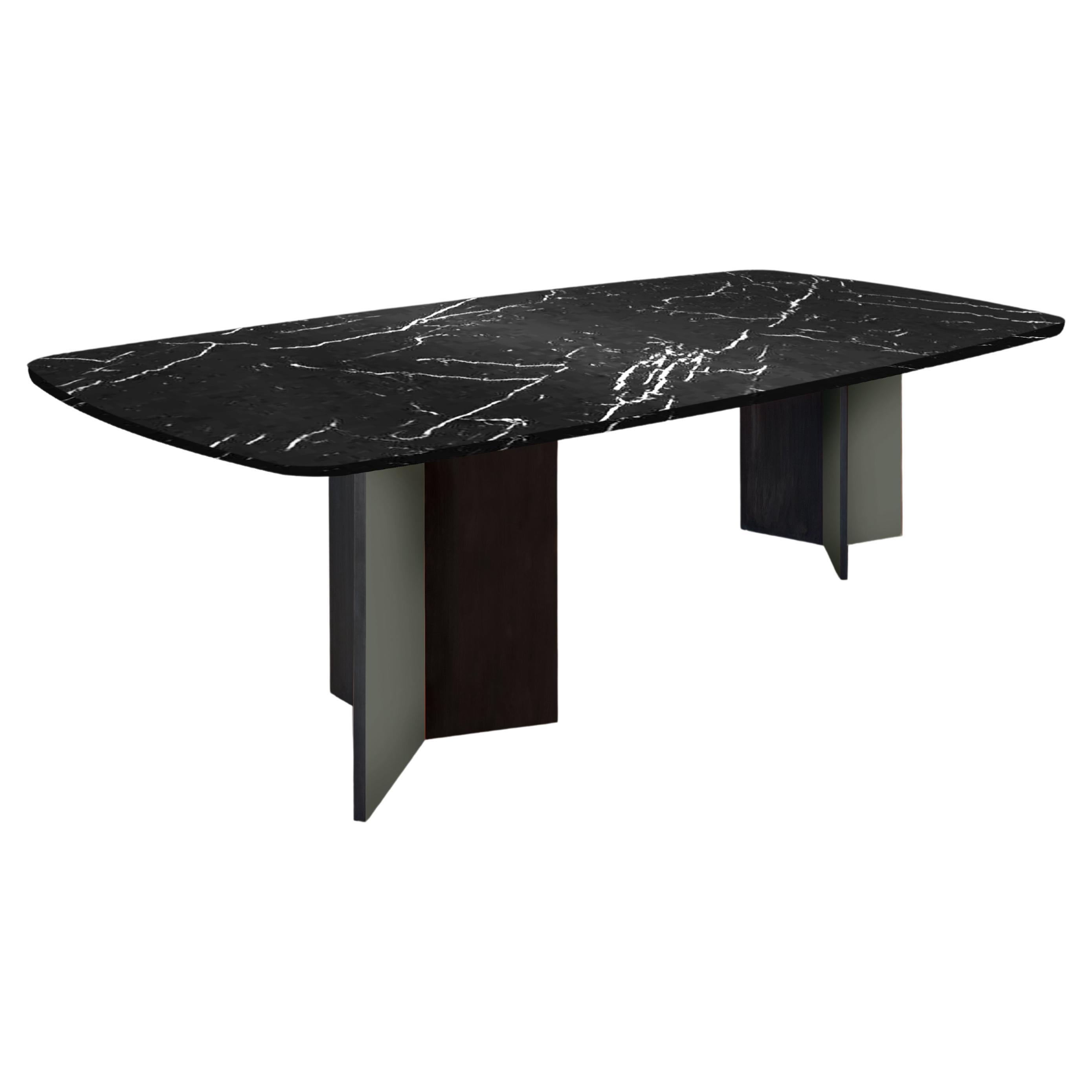 Black Marble Dining Table With Two Legs Customisable in Colours and Finishes For Sale