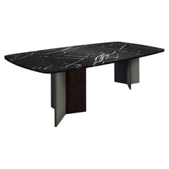Black Marble Dining Table With Two Legs Customisable in Colours and Finishes