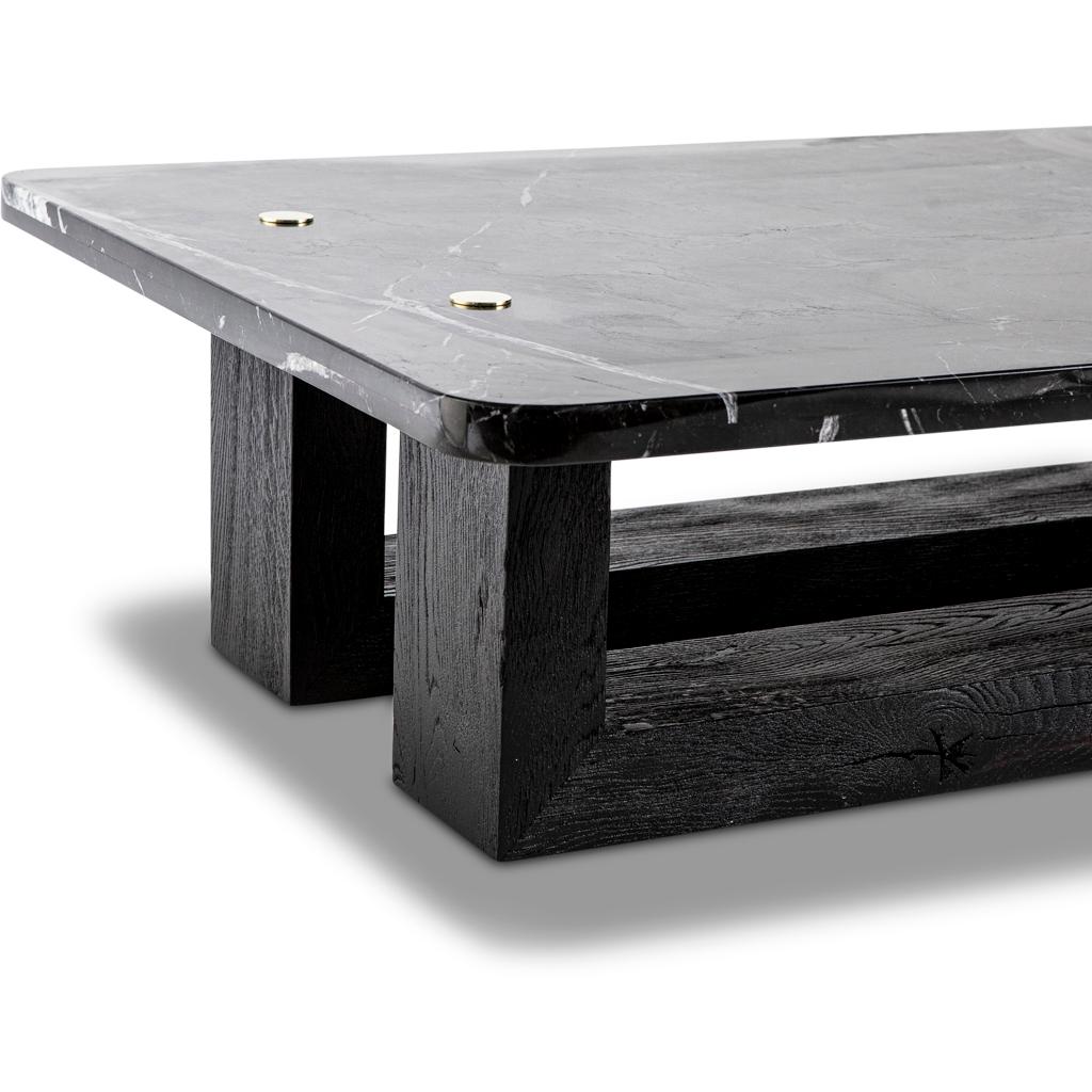 Modern Black Marble, Ebonized Oak & Brass Jewel Coffee Table by Egg Designs For Sale