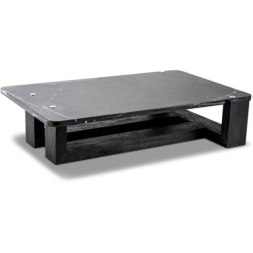 South African Black Marble, Ebonized Oak & Brass Jewel Coffee Table by Egg Designs For Sale