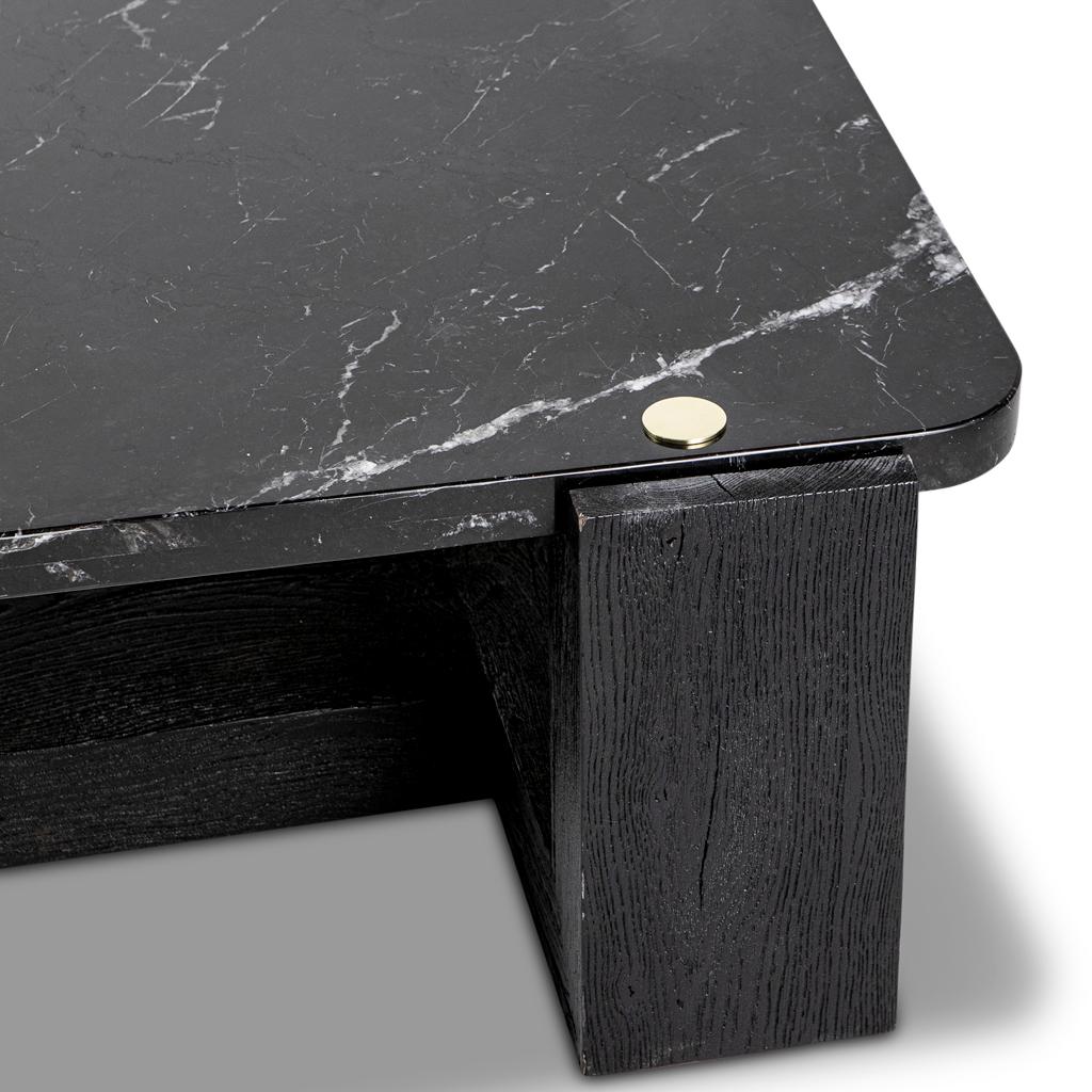 Contemporary Black Marble, Ebonized Oak & Brass Jewel Coffee Table by Egg Designs For Sale