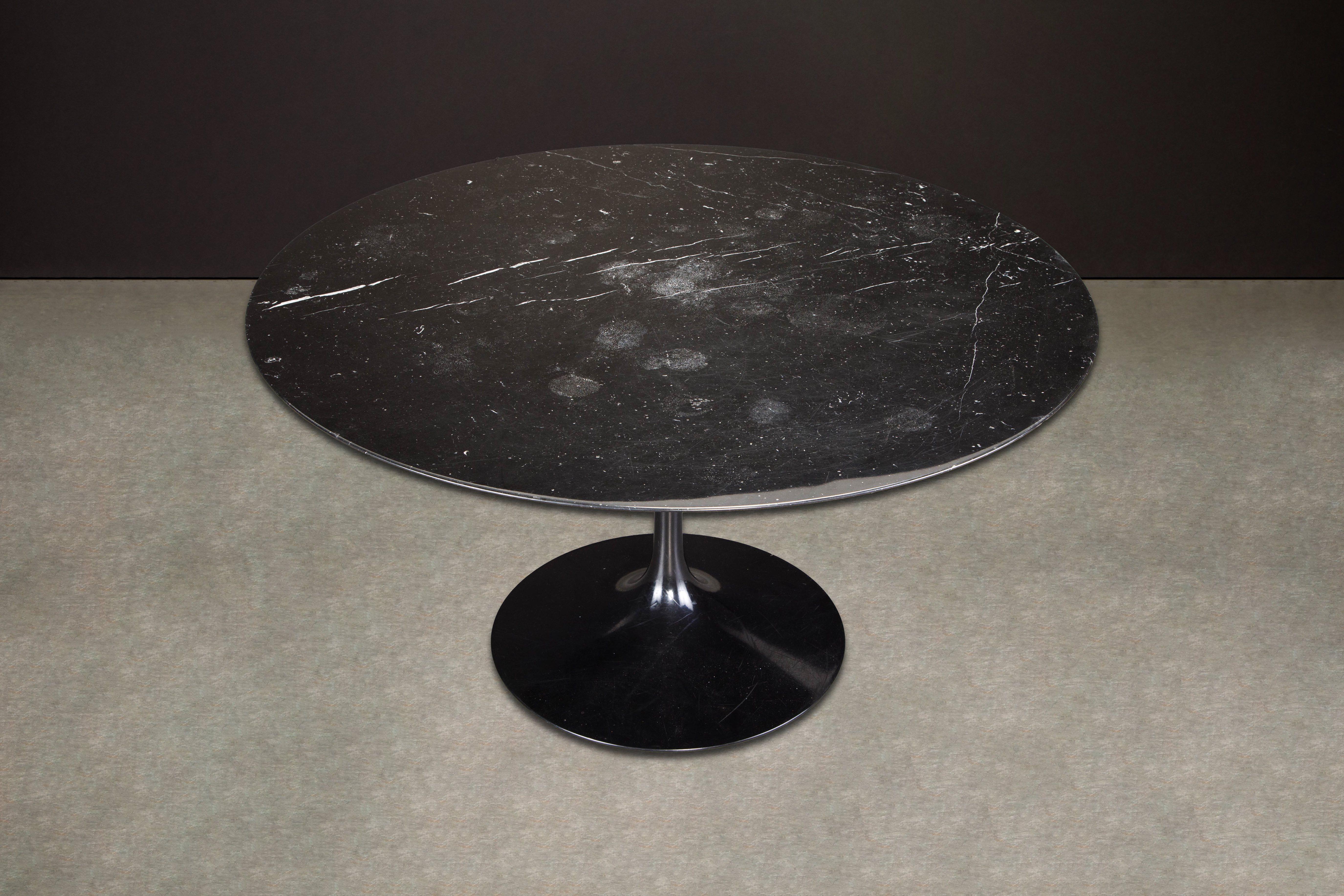 Italian Black Marble Eero Saarinen for Knoll 'Tulip' Pedestal Dining Table, Signed