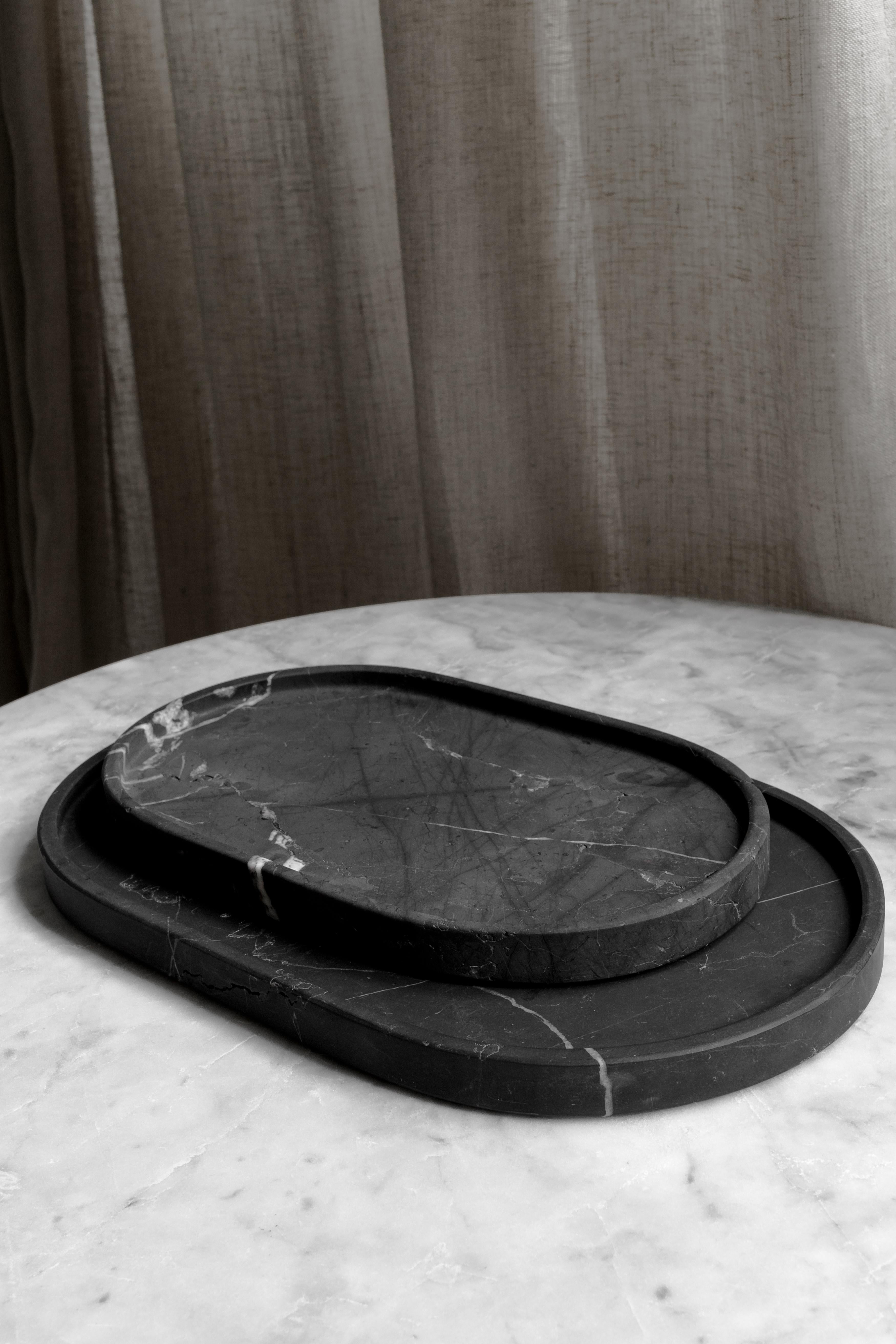 Mexican Black Marble Elipse Plates Set