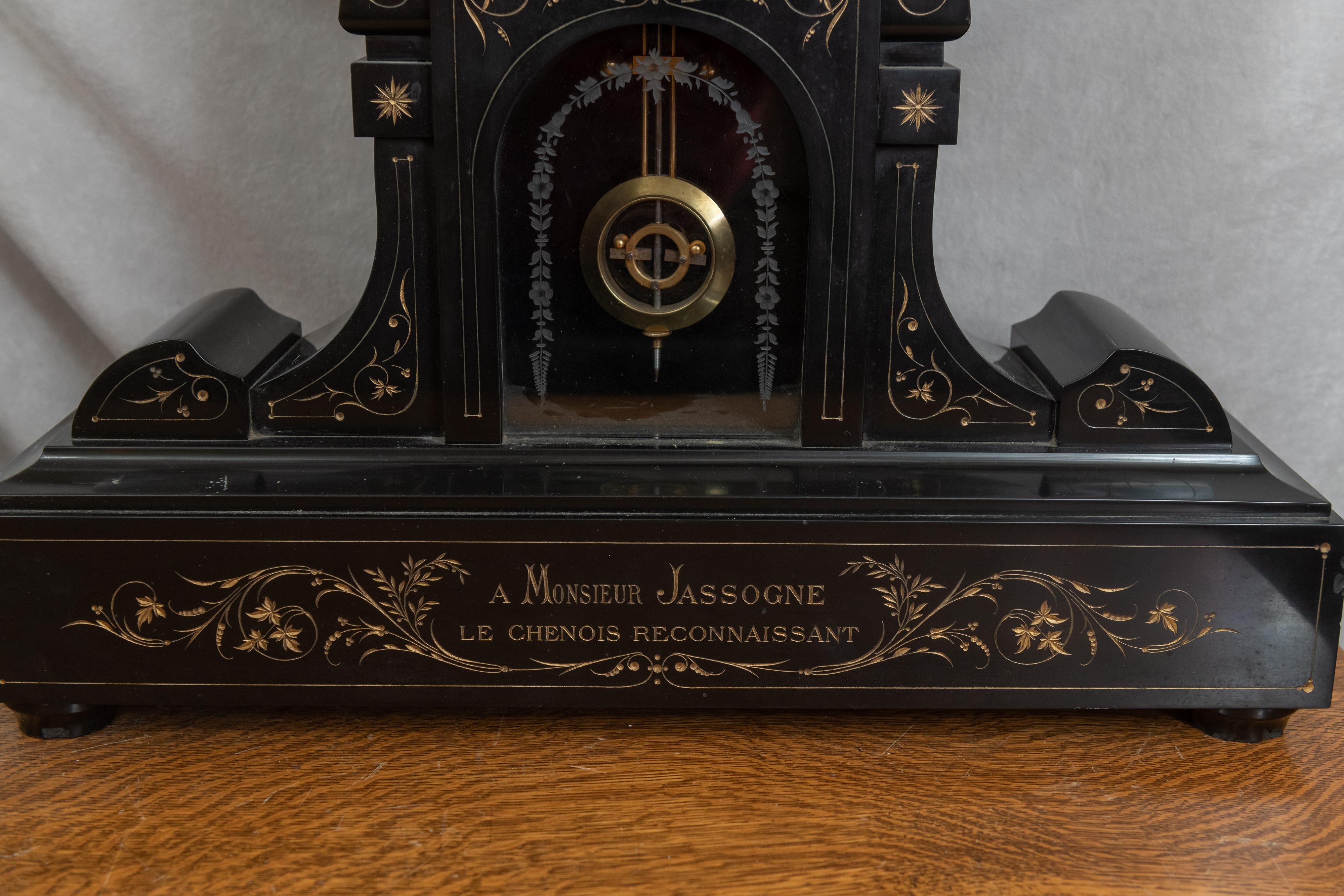 Belle Époque Black Marble French Mantel Clock, circa 1890