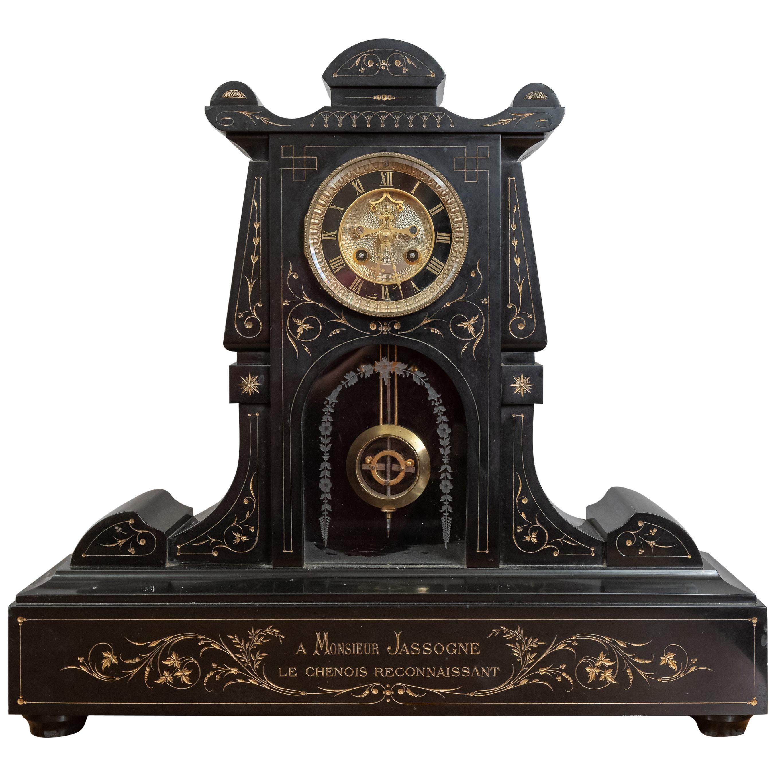 Black Marble French Mantel Clock, circa 1890