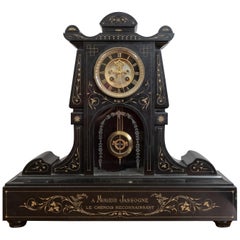 Antique Black Marble French Mantel Clock, circa 1890