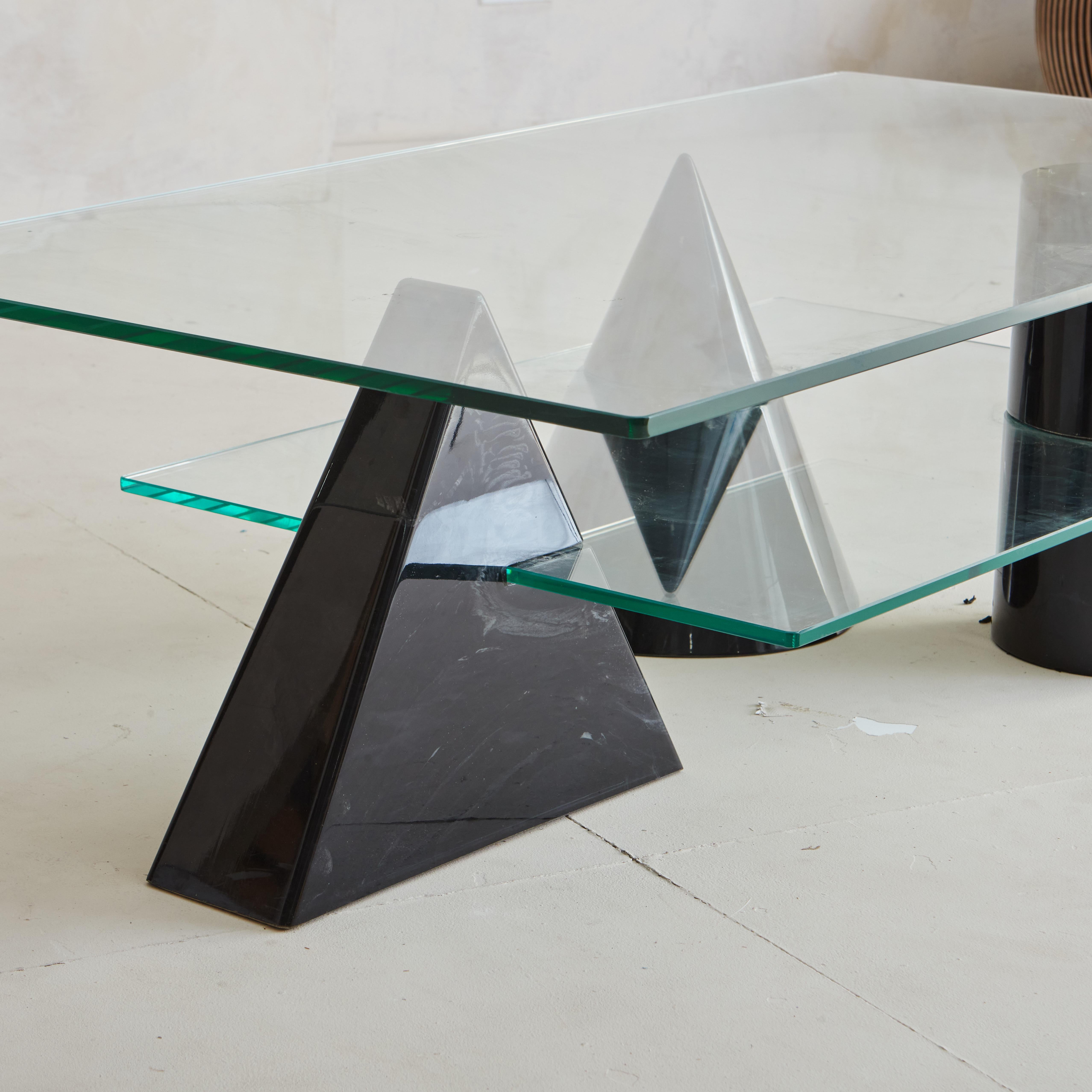 Glass Black Marble Geometric Shapes Coffee Table in the Style of Massimo Vignelli