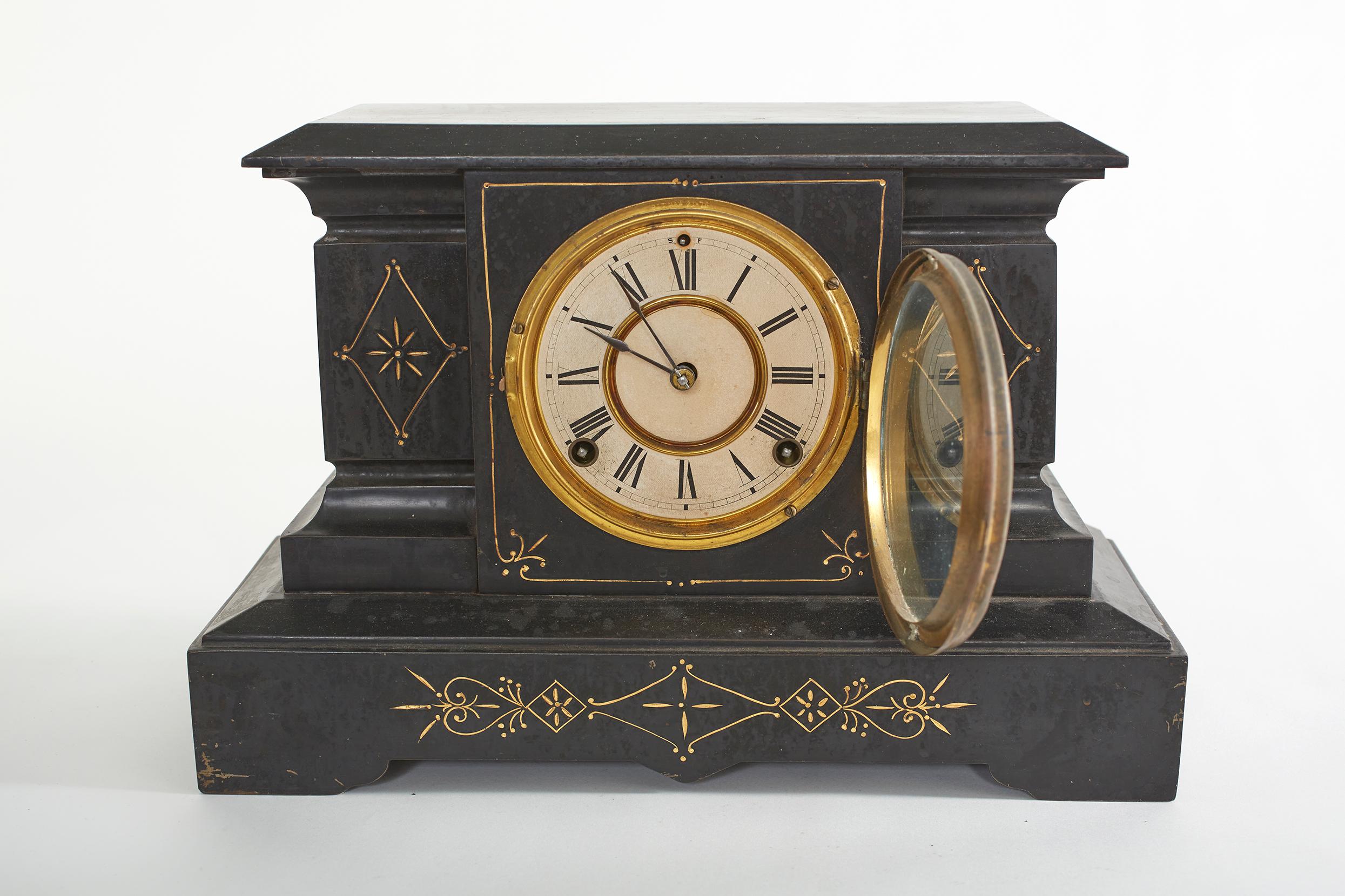 Black Marble / Gilt Ansonian Mantel / Desk Clock 5