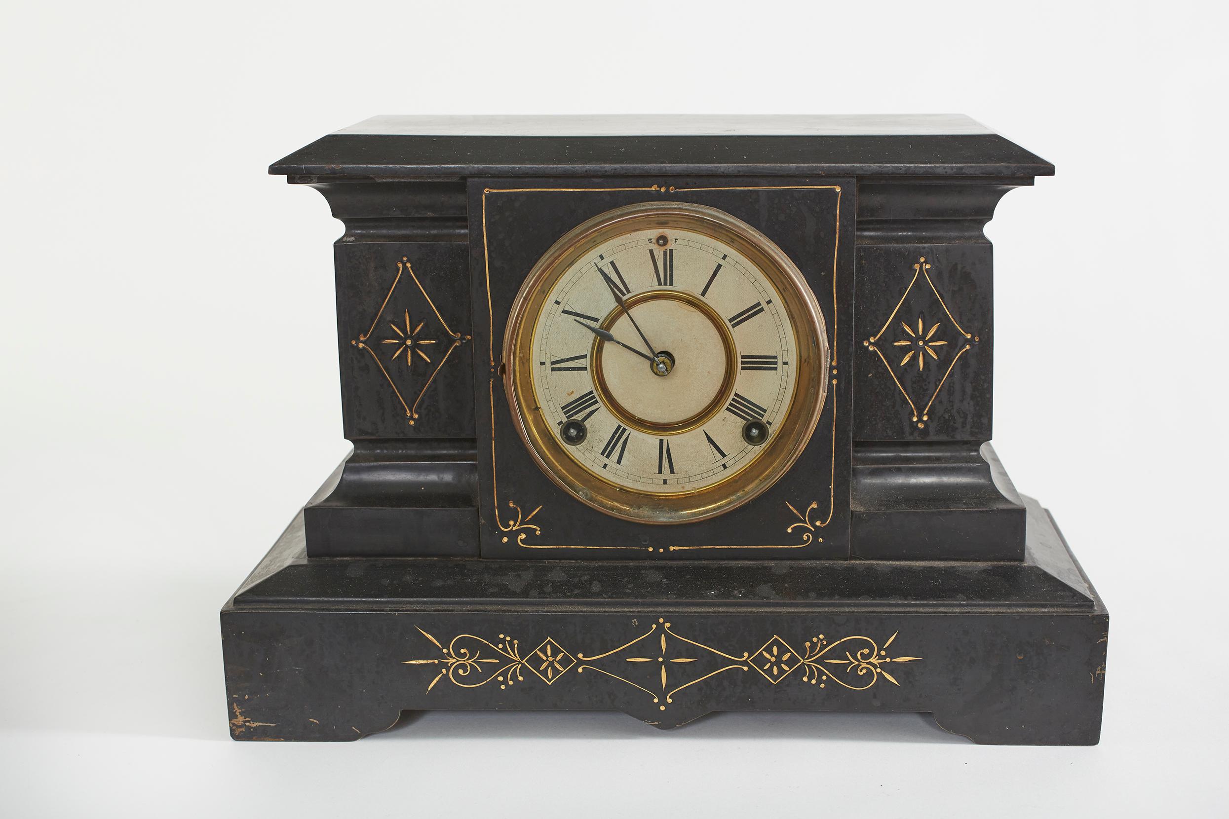 Black Marble / Gilt Ansonian Mantel / Desk Clock 6