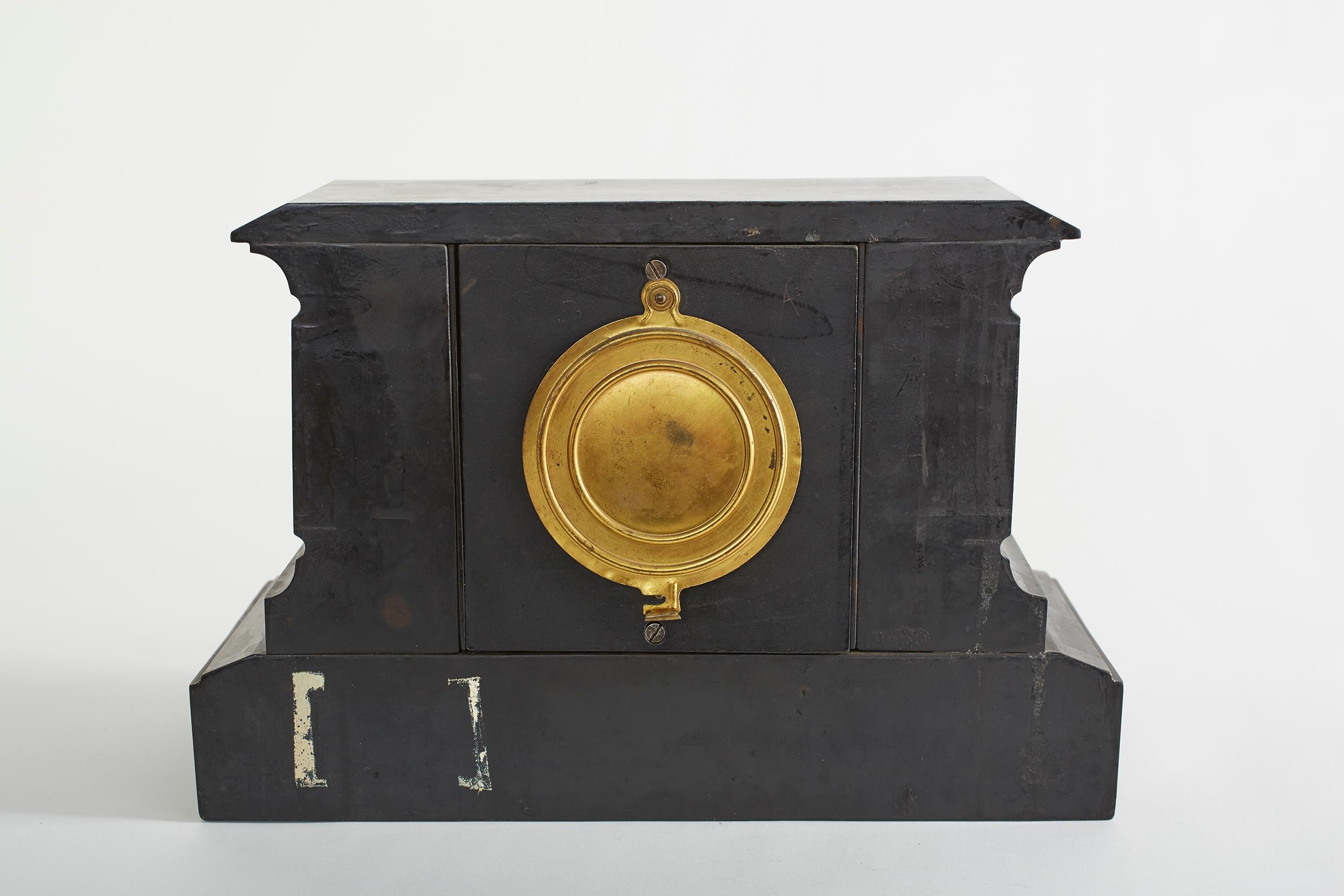 Black Marble / Gilt Ansonian Mantel / Desk Clock In Good Condition In Tarry Town, NY