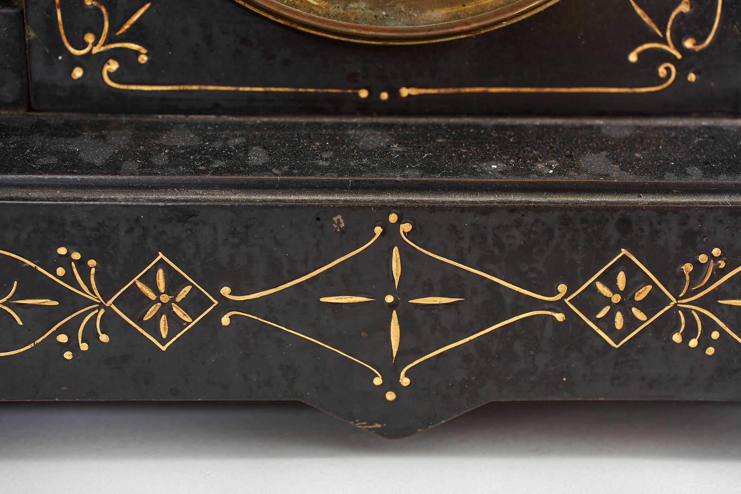 Brass Black Marble / Gilt Ansonian Mantel / Desk Clock
