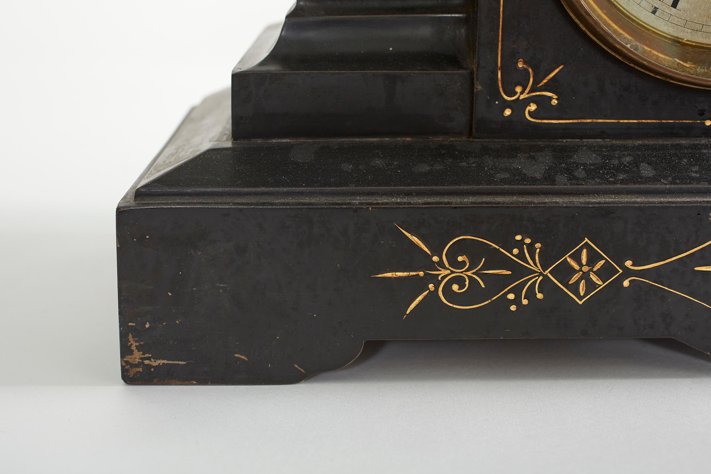 Black Marble / Gilt Ansonian Mantel / Desk Clock 3