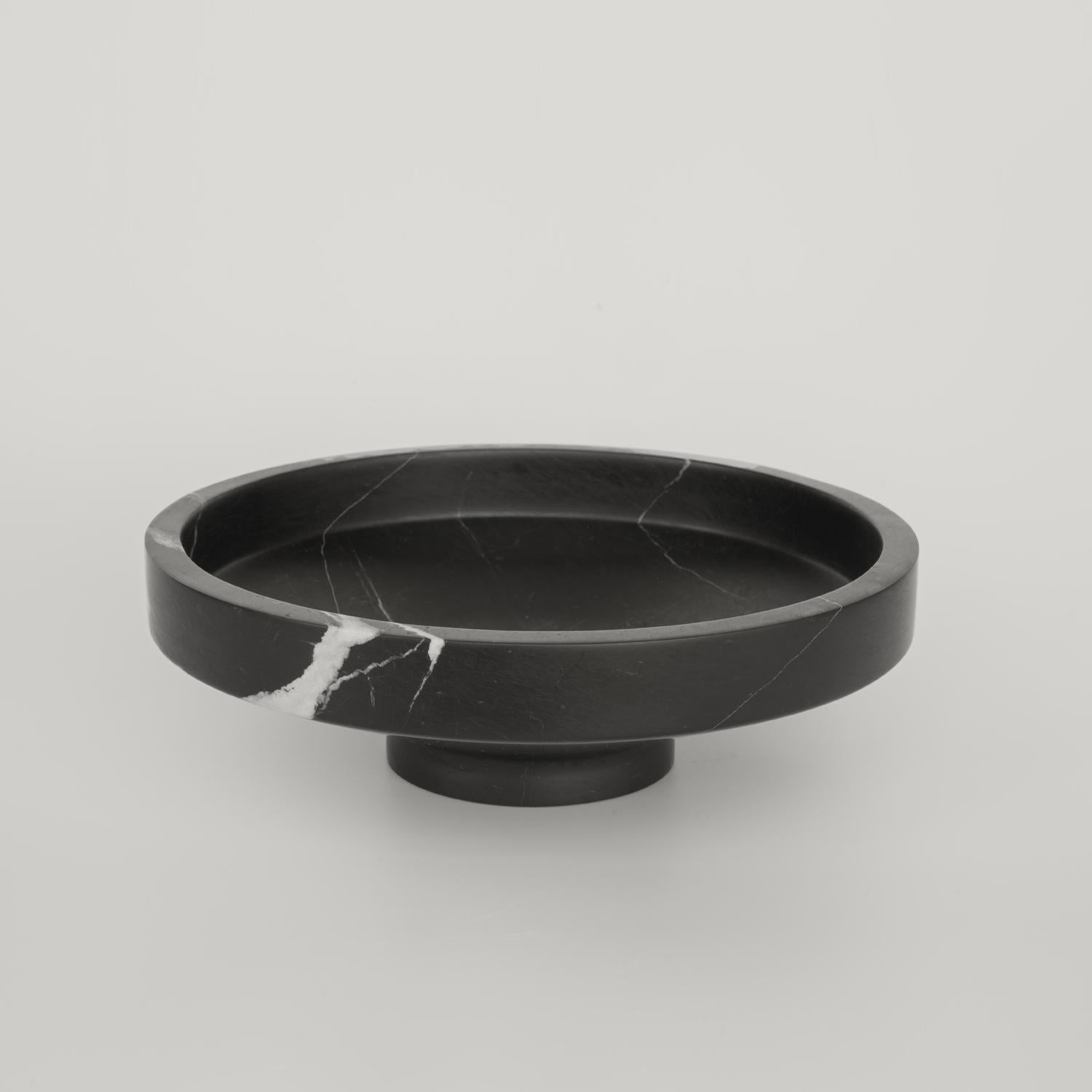 Hand-Carved Black Marble Narrow Bowl For Sale