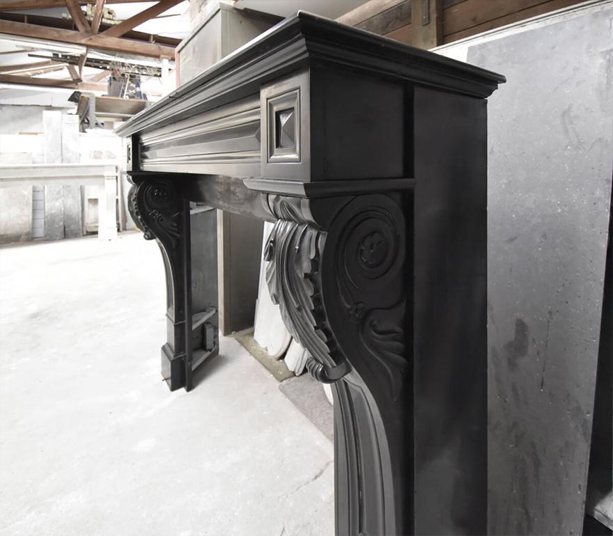 French Black marble Noir de Mazy fireplace 19th Century For Sale