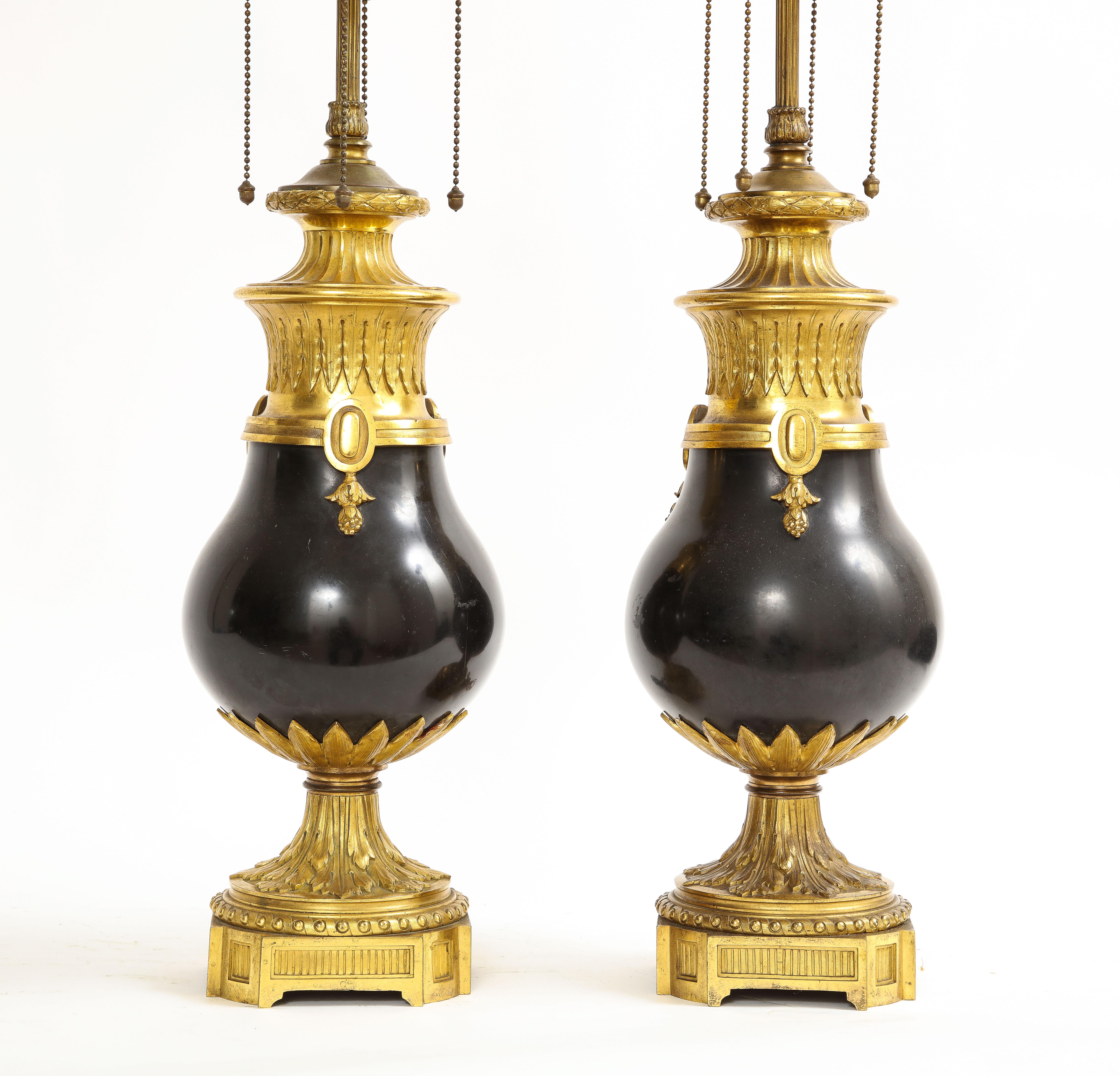 Louis XVI Black Marble Ormolu Mounted Caldwell Lamps, 1800s For Sale