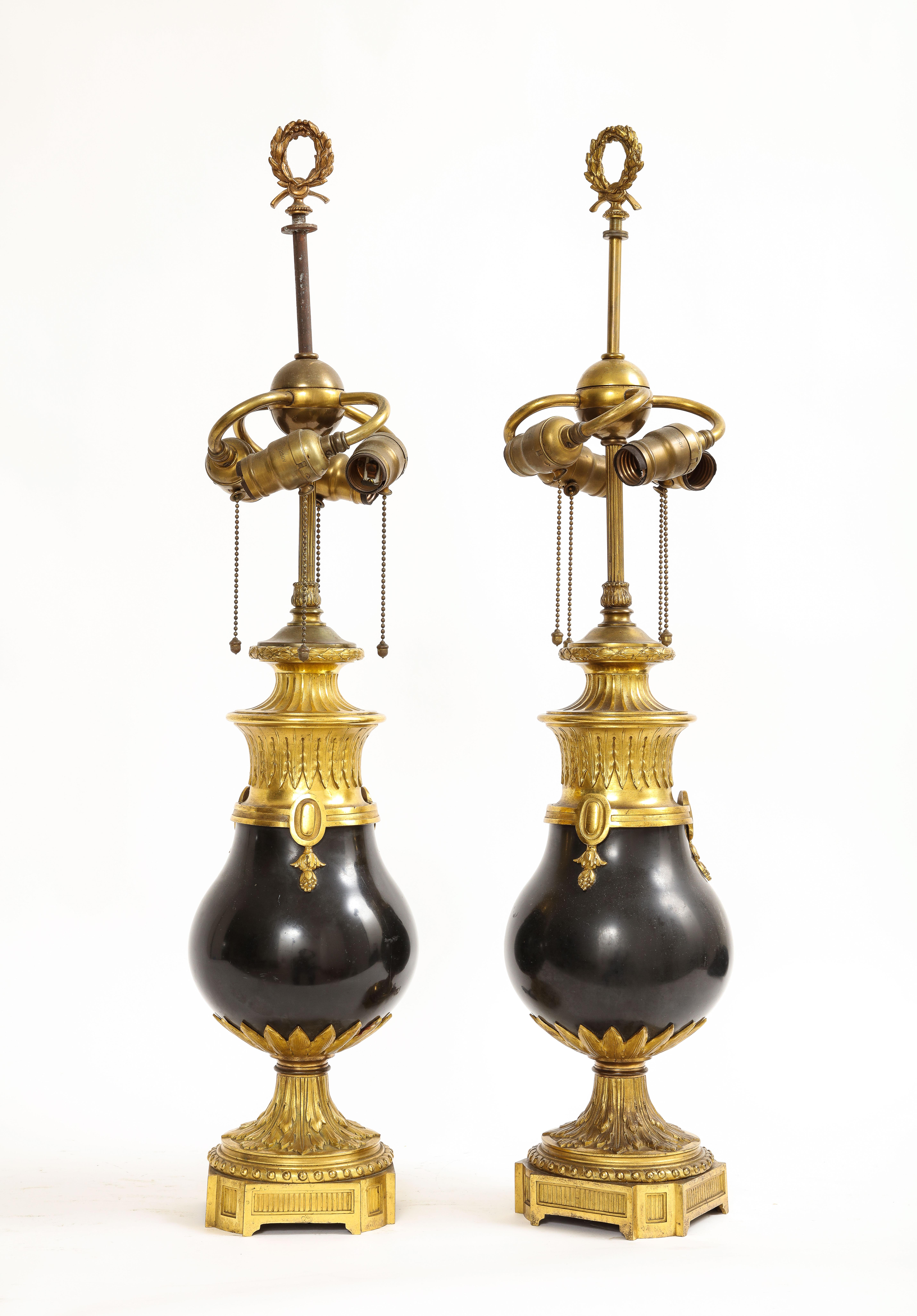 American Black Marble Ormolu Mounted Caldwell Lamps, 1800s For Sale