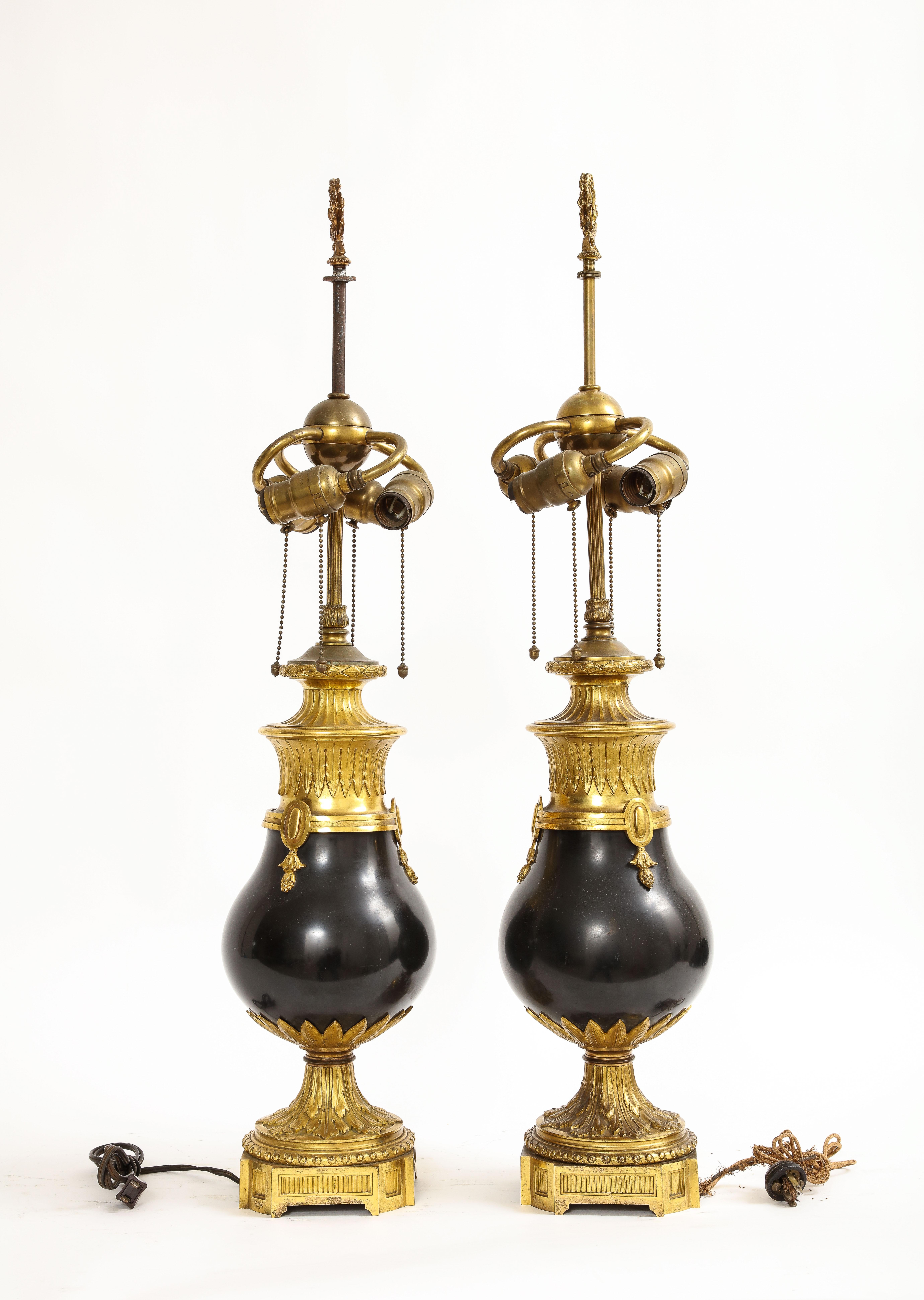 19th Century Black Marble Ormolu Mounted Caldwell Lamps, 1800s For Sale