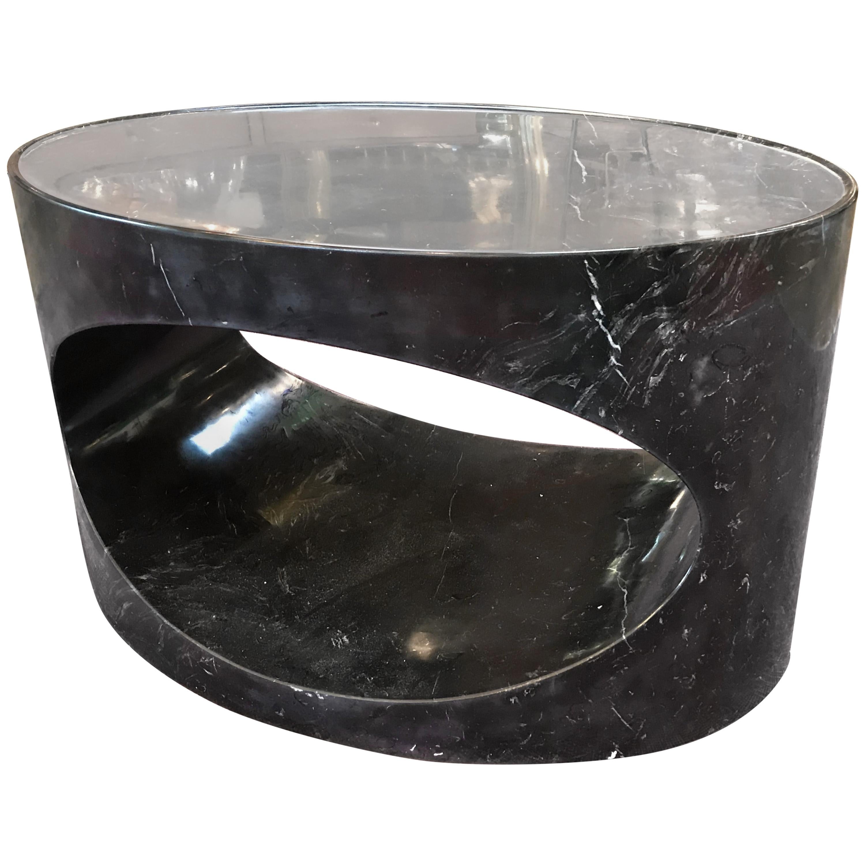 Mid-Century Modern Italian Black Marble Rectangle Low Coffee Table at